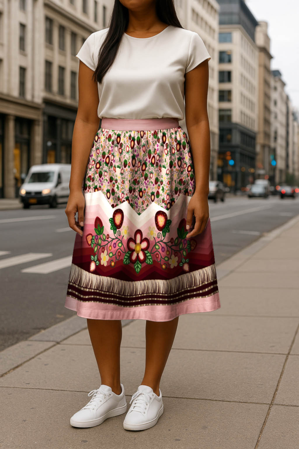 Berry Rites Pink 3 Elastic Waist Pocket Midi Skirt