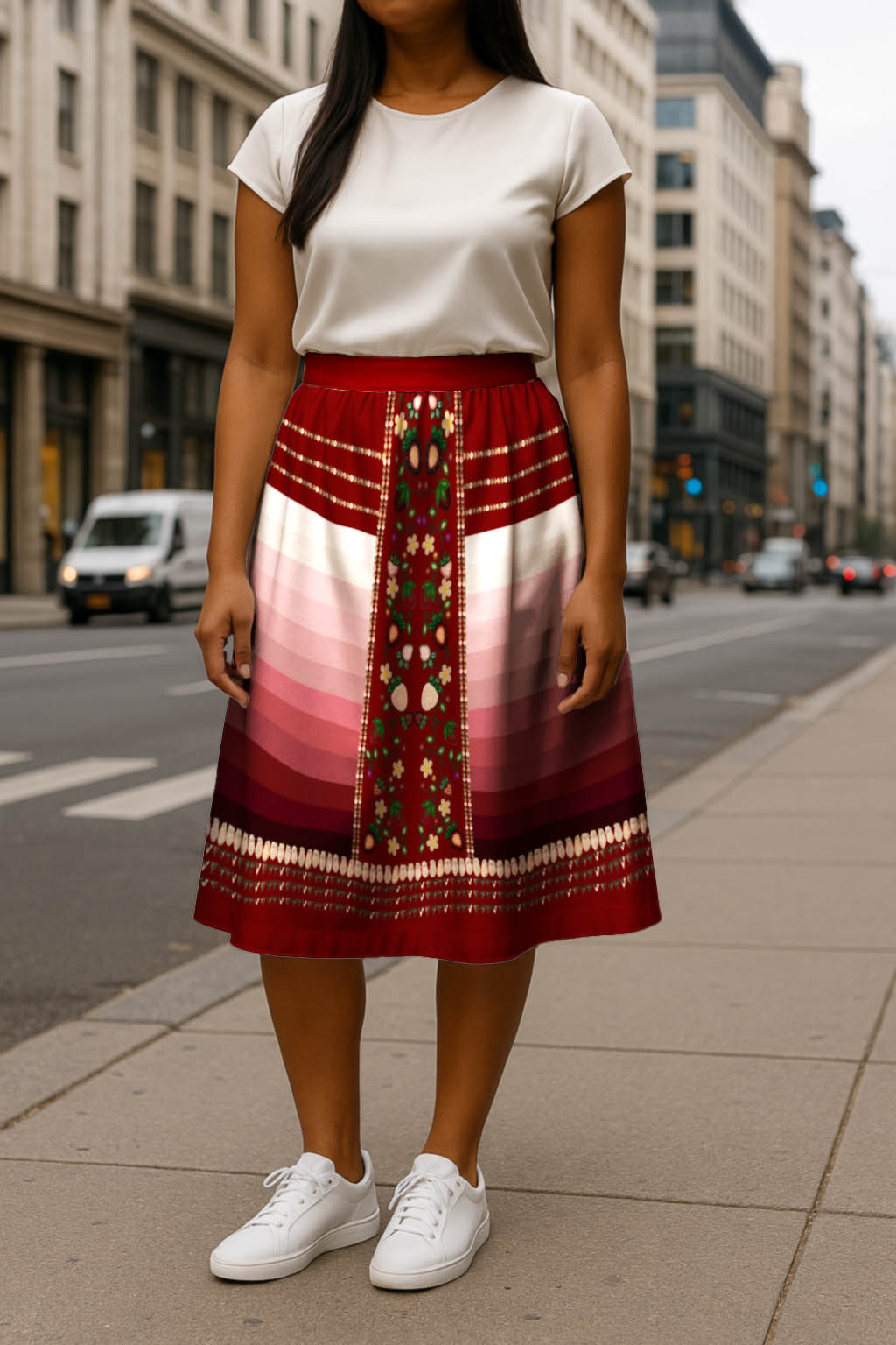 Berry Rites Red 2 Elastic Waist Pocket Midi Skirt