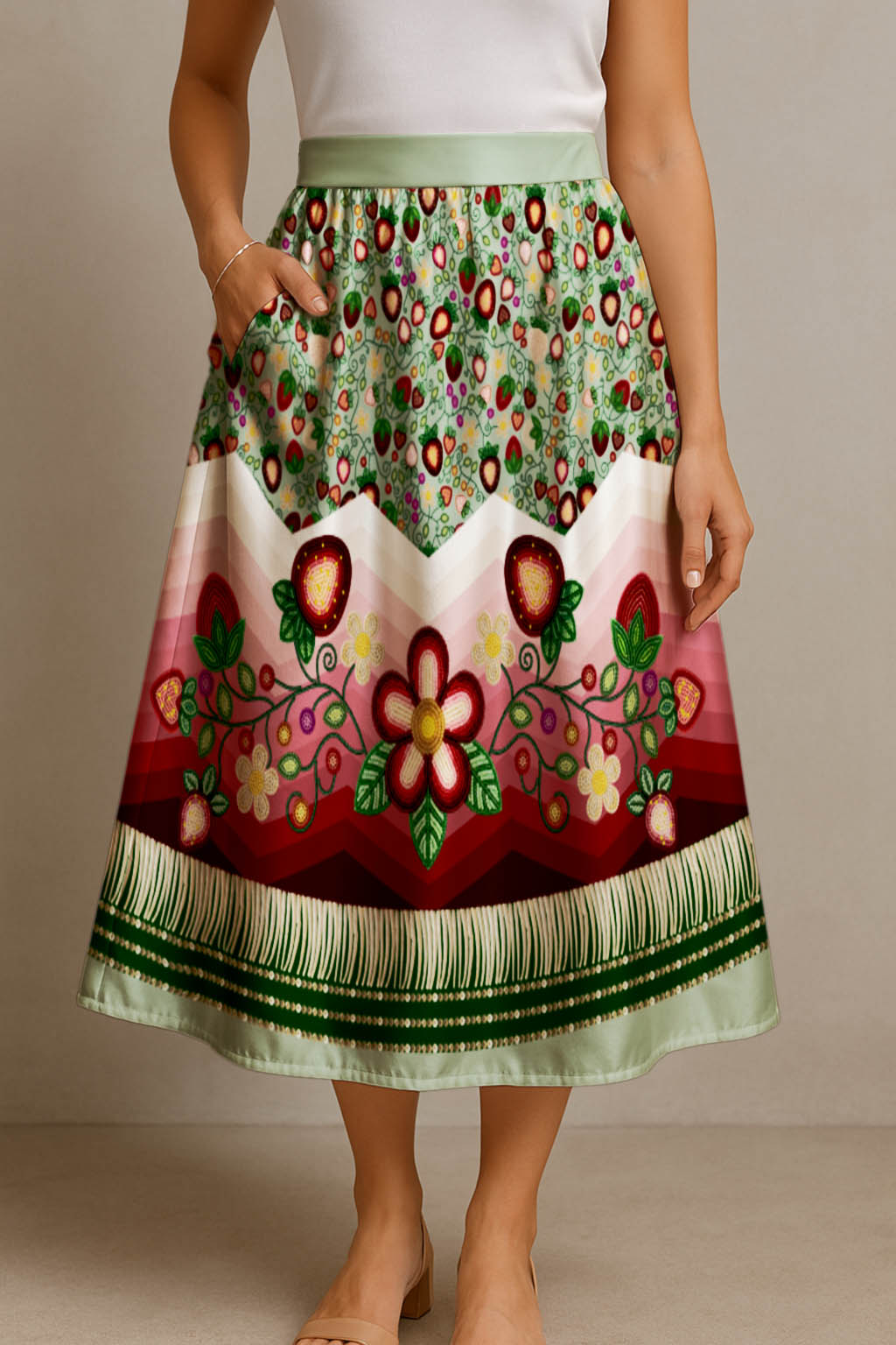 Berry Rites Sage 3 Elastic Waist Pocket Midi Skirt