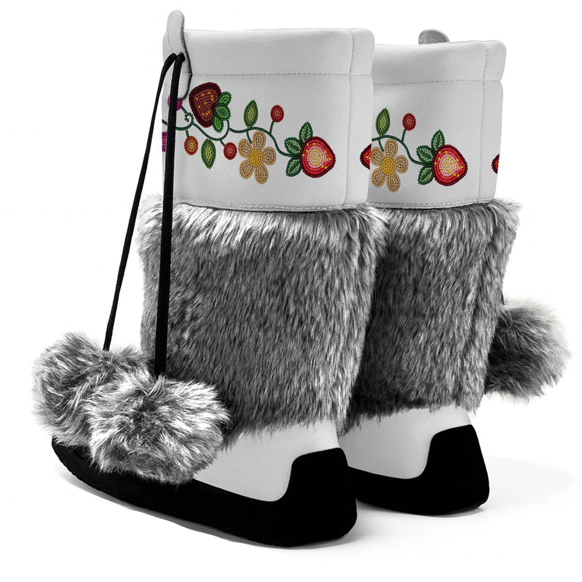 Berry Garden White Real Leather MocLux Calf with Grey Fur