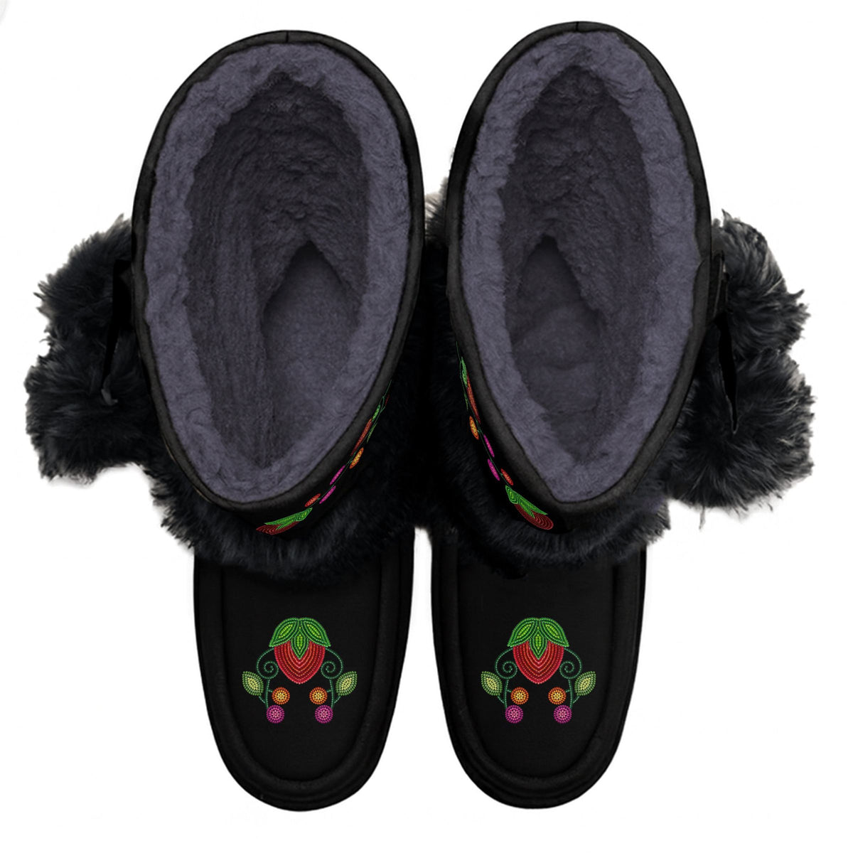 Berry Garden Black Real Leather MocLux Calf with Black Fur