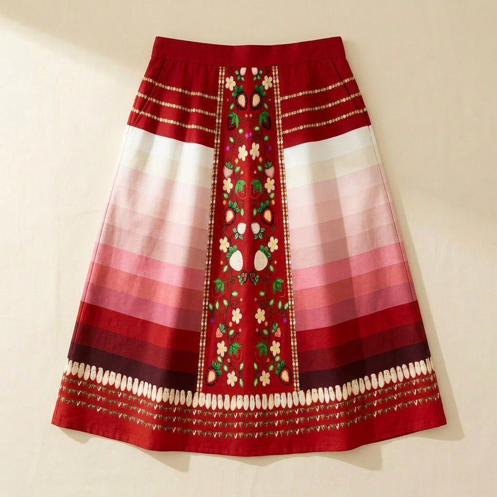 Berry Rites Red 2 Elastic Waist Pocket Midi Skirt