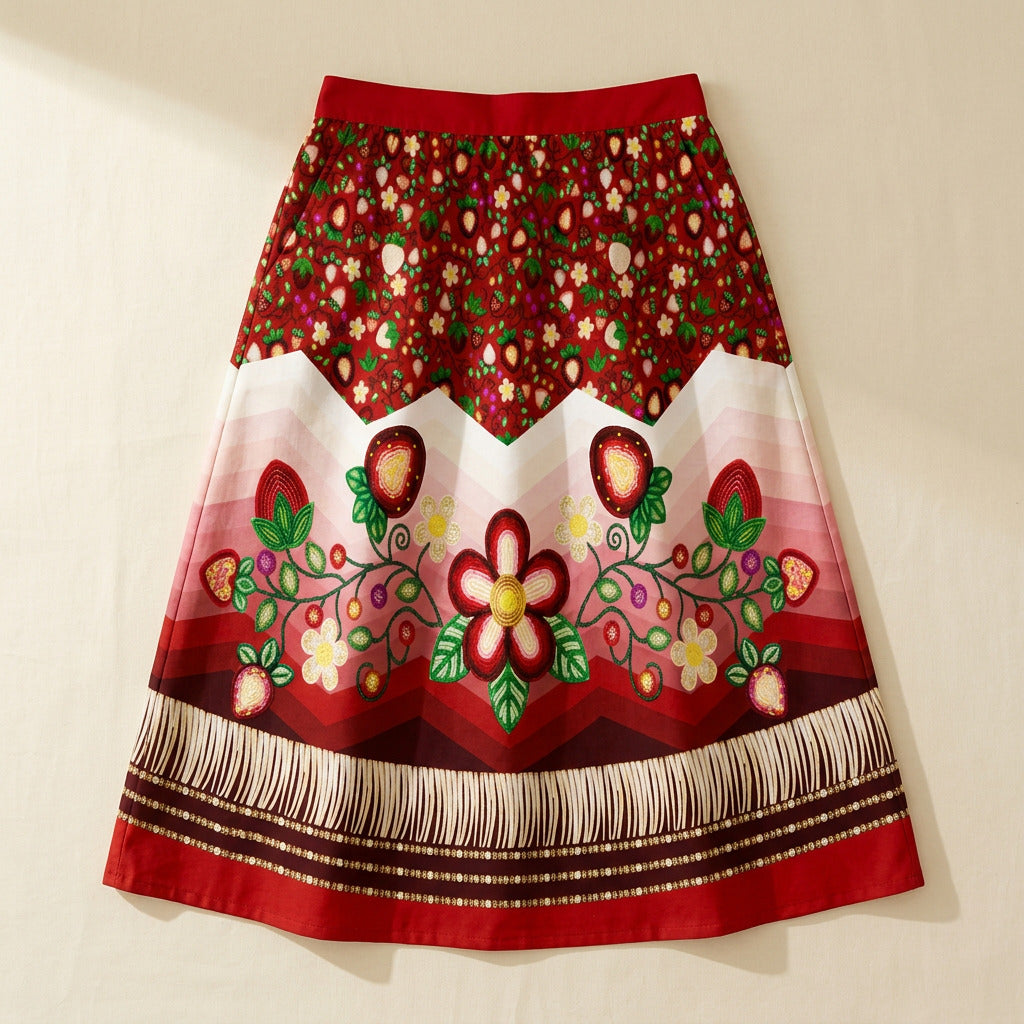Berry Rites Red 3 Elastic Waist Pocket Midi Skirt