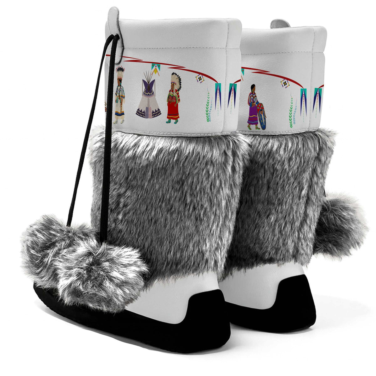 Blackfoot Line White Real Leather MocLux Calf with Grey Fur