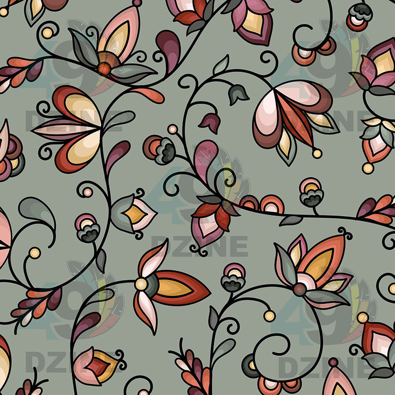 Burnt Sky Petals Green 42 Inch Cotton Poplin Pre Order