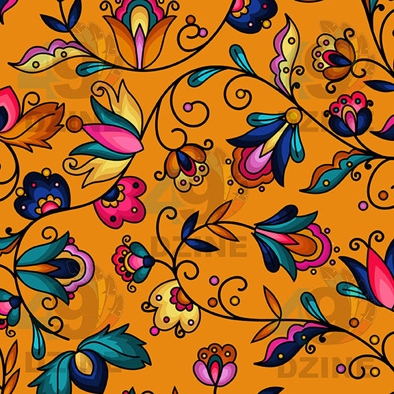 Copper Prairie Petals Orange Satin Fabric By the Yard Pre Order