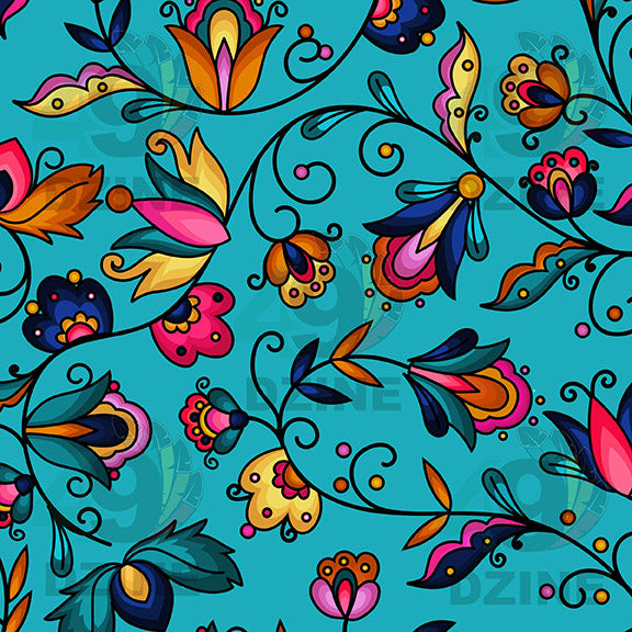 Copper Prairie Petals Turquoise 42 Inch Cotton Poplin Pre Order