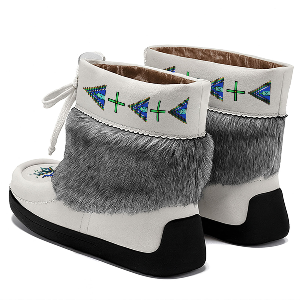 Eagle Strike White Leather MocLux Ankle with Grey Fur
