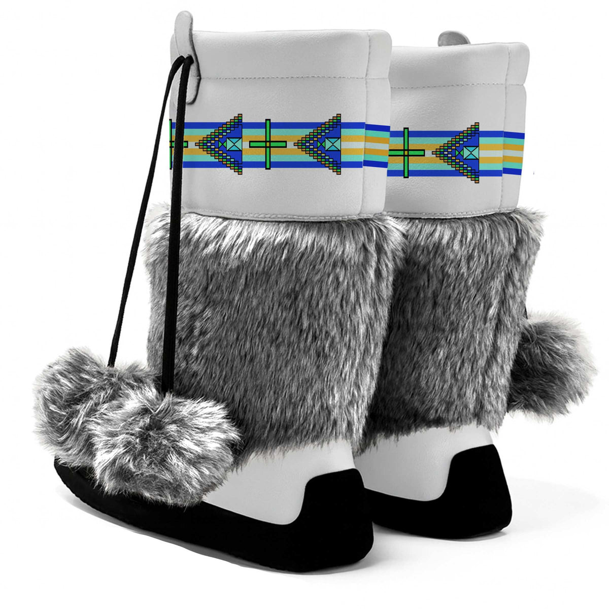 Eagle Strike White Real Leather MocLux Calf with Grey Fur