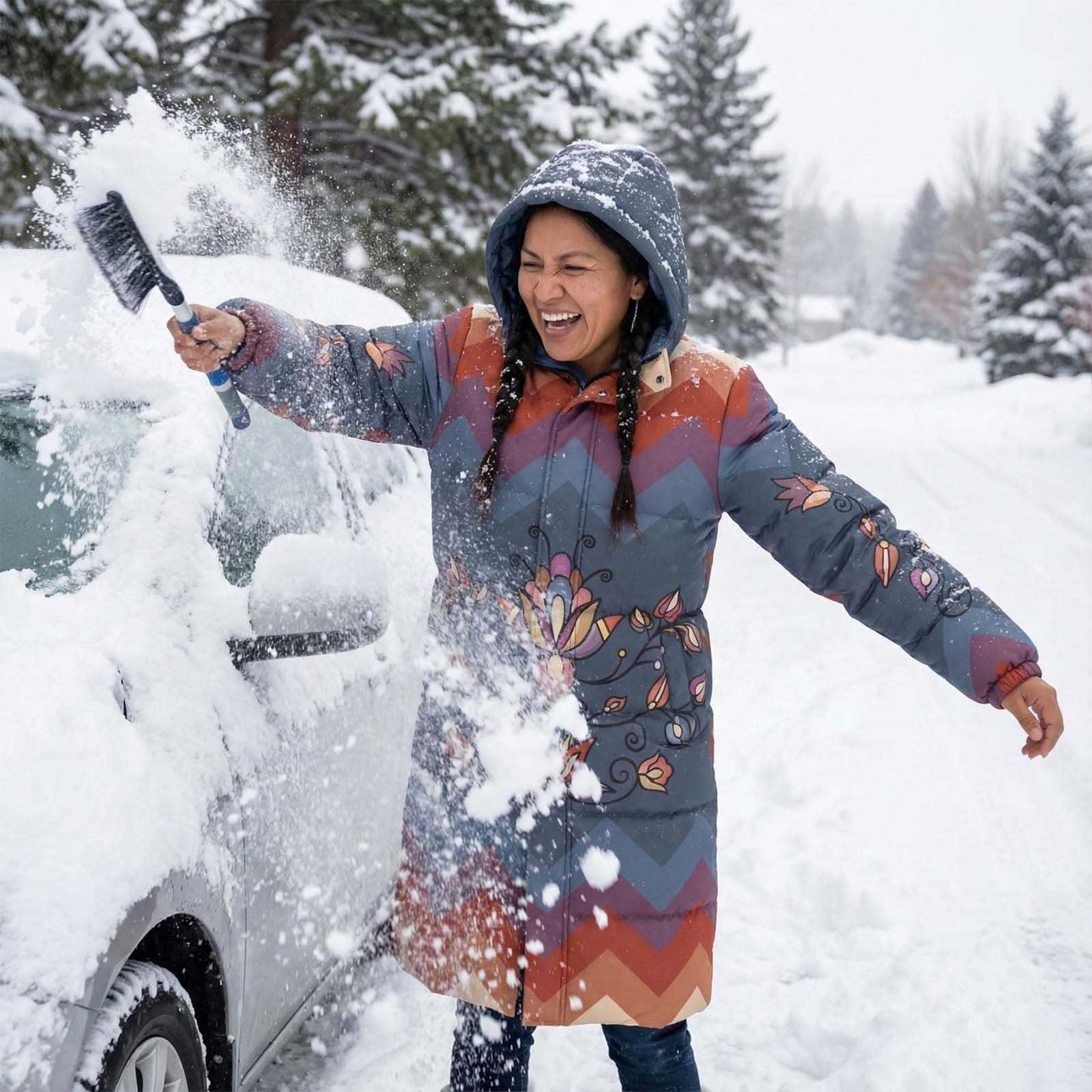 Ember Blossom Floral Unisex Long Down Jacket