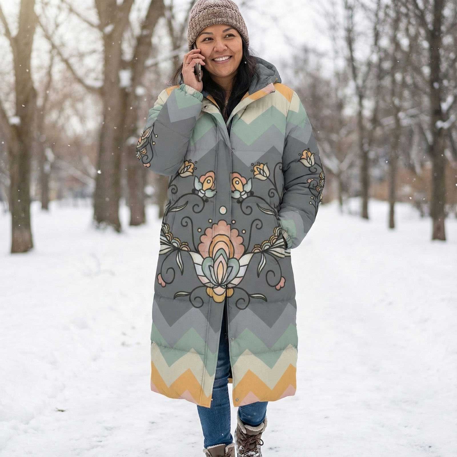 Falling Leaf Rising Bloom Unisex Long Down Jacket