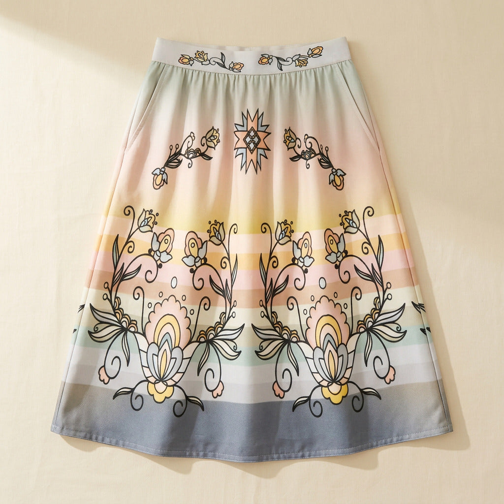 Falling Leaf Rising Bloom Elastic Waist Pocket Midi Skirt