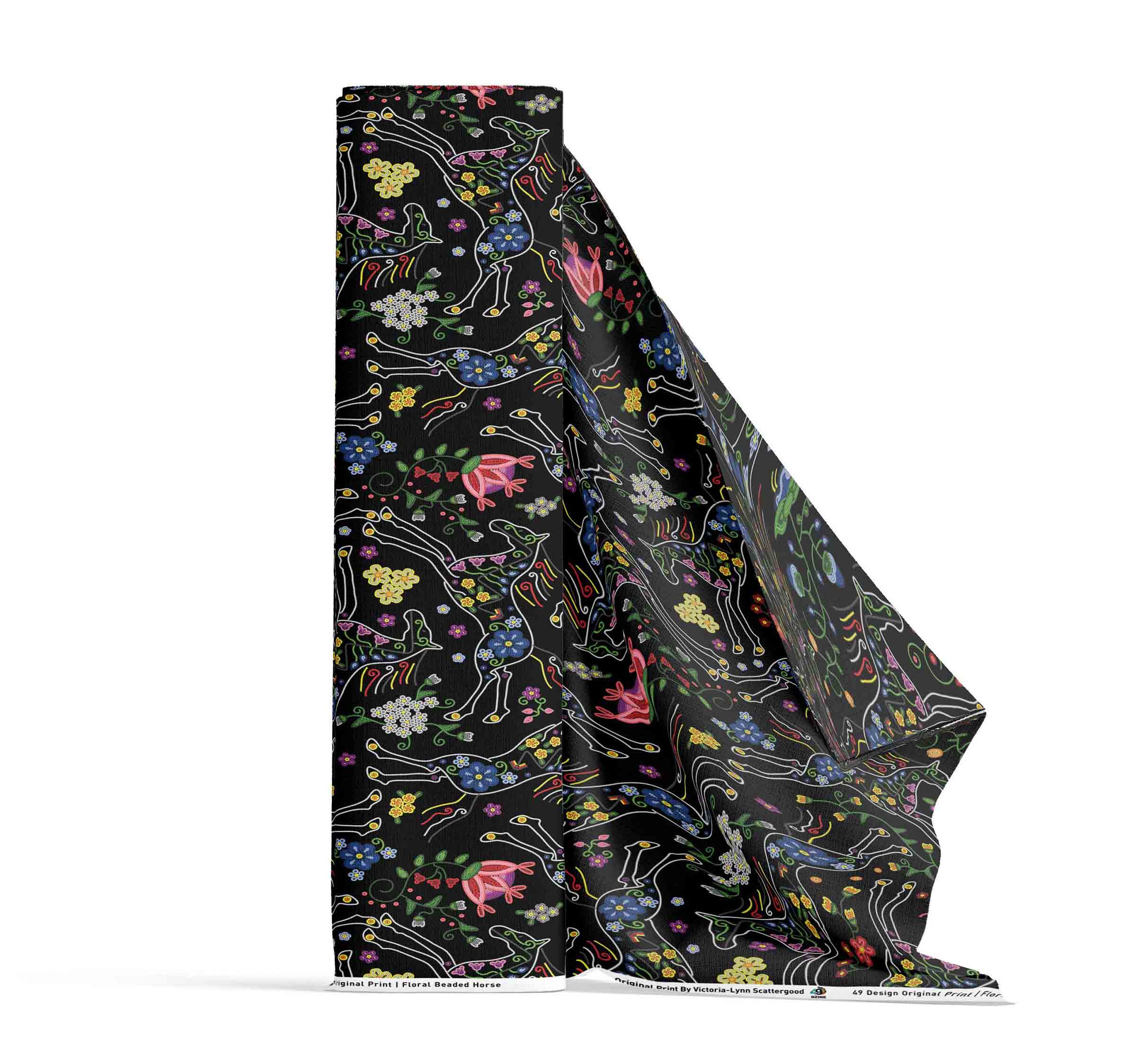 Beaded Floral Horse 42 Inch Cotton Poplin Pre Order