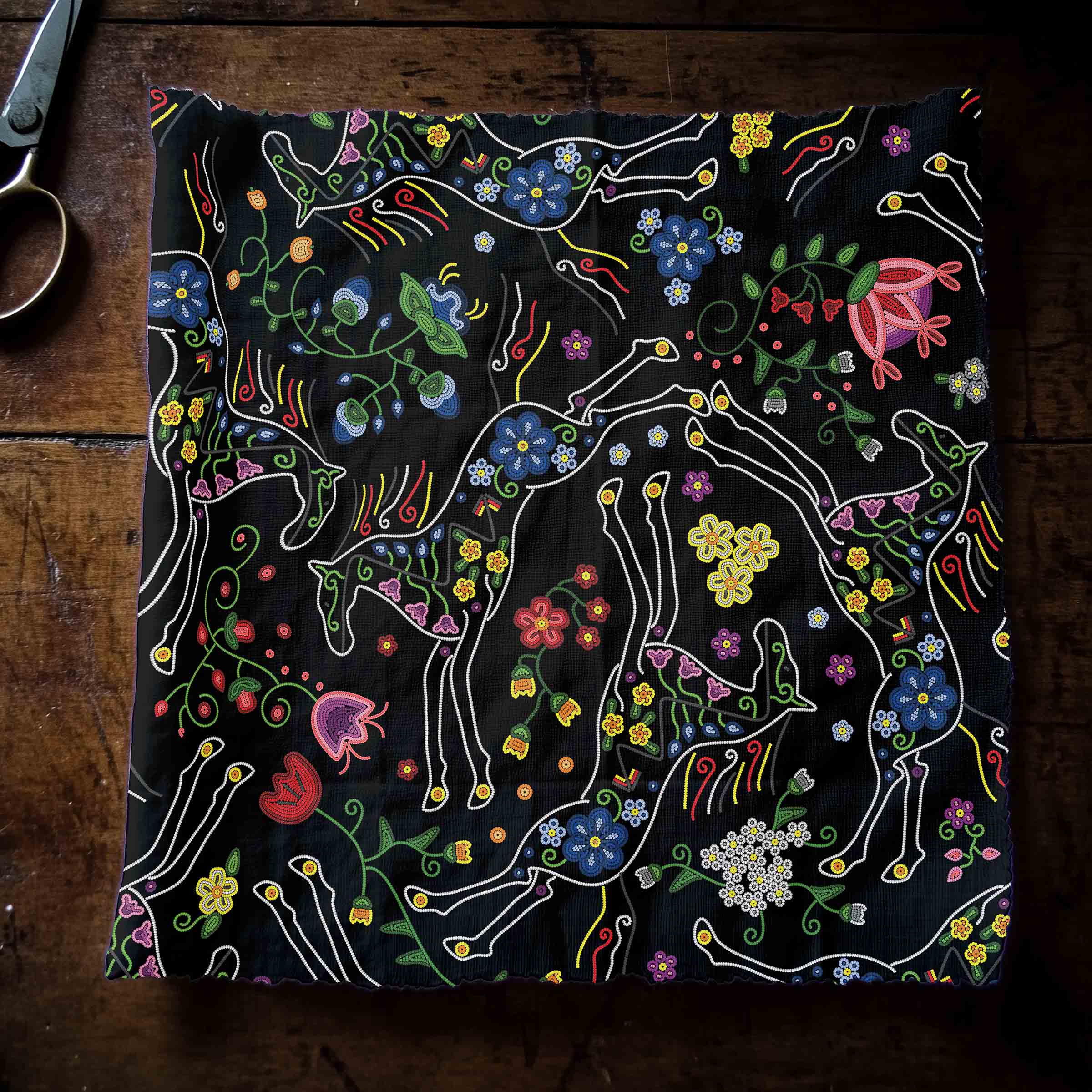 Beaded Floral Horse 42 Inch Cotton Poplin Pre Order