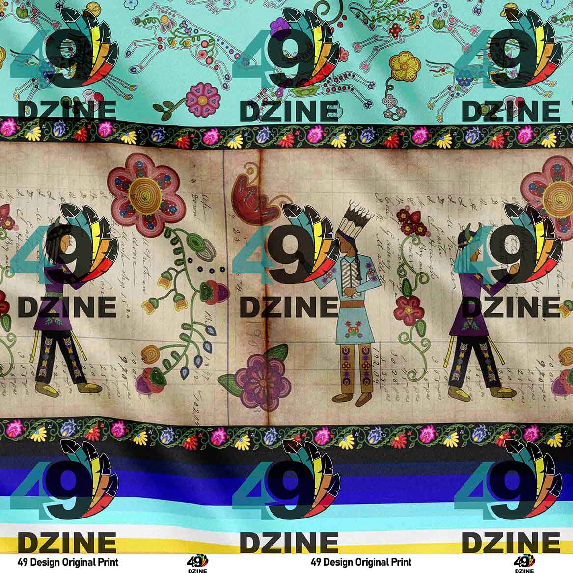 Floral Ledger Encounter Turquoise 42 Inch Cotton Poplin Pre Order