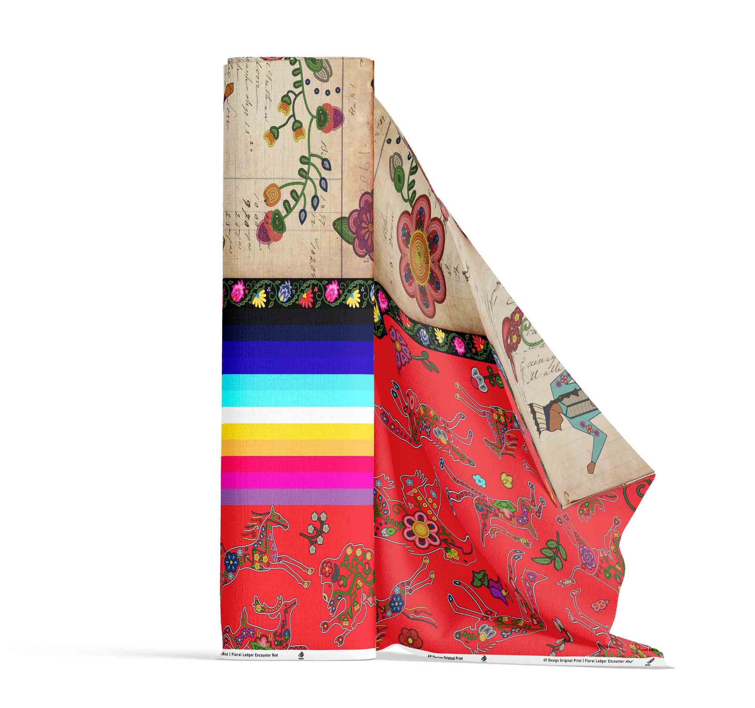 Floral Ledger Encounter Red 42 Inch Cotton Poplin Pre Order
