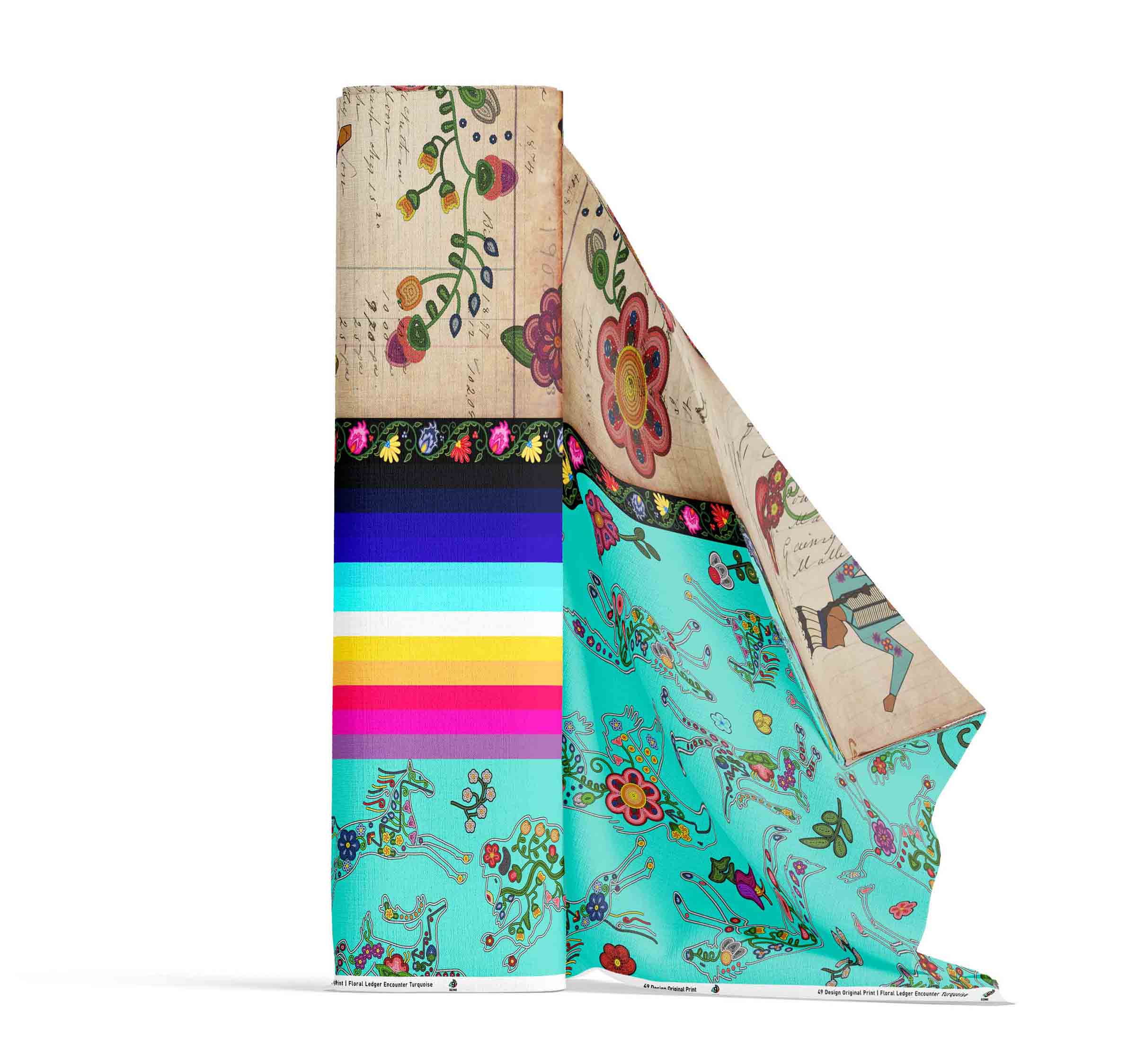 Floral Ledger Encounter Turquoise 42 Inch Cotton Poplin Pre Order