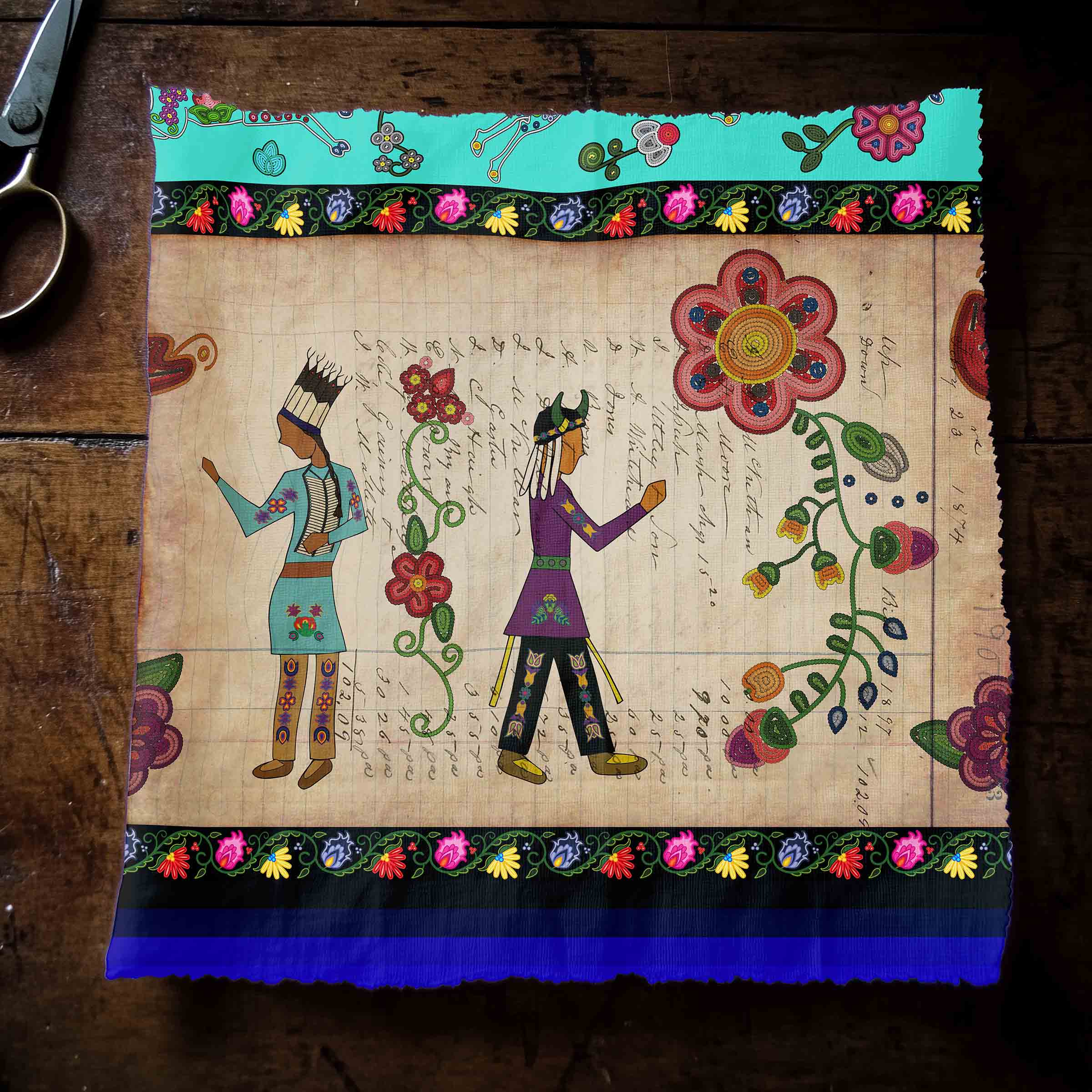 Floral Ledger Encounter Turquoise 42 Inch Cotton Poplin Pre Order