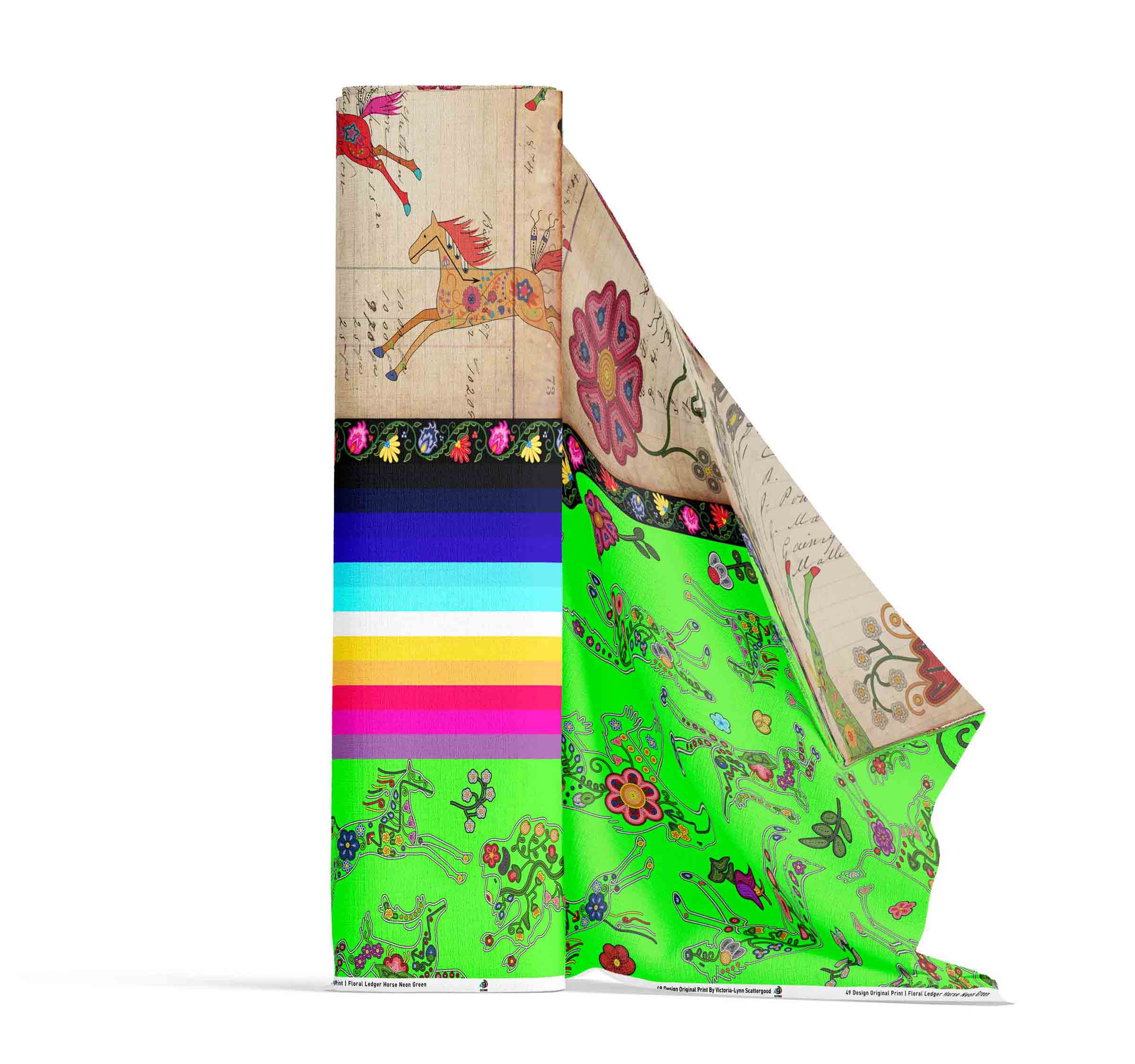 Floral Ledger Horse Neon Green 42 Inch Cotton Poplin Pre Order