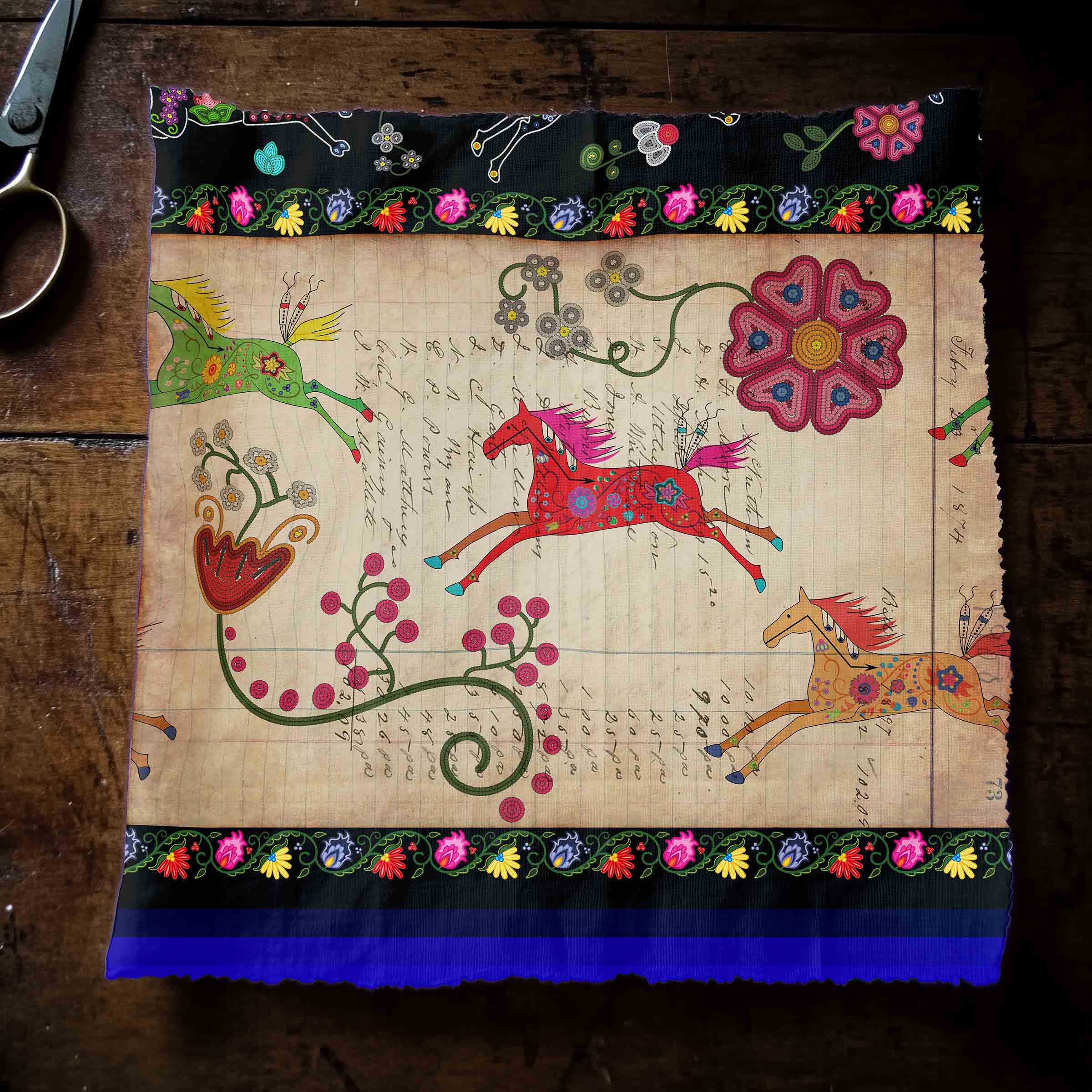 Floral Ledger Horse 42 Inch Cotton Poplin Pre Order