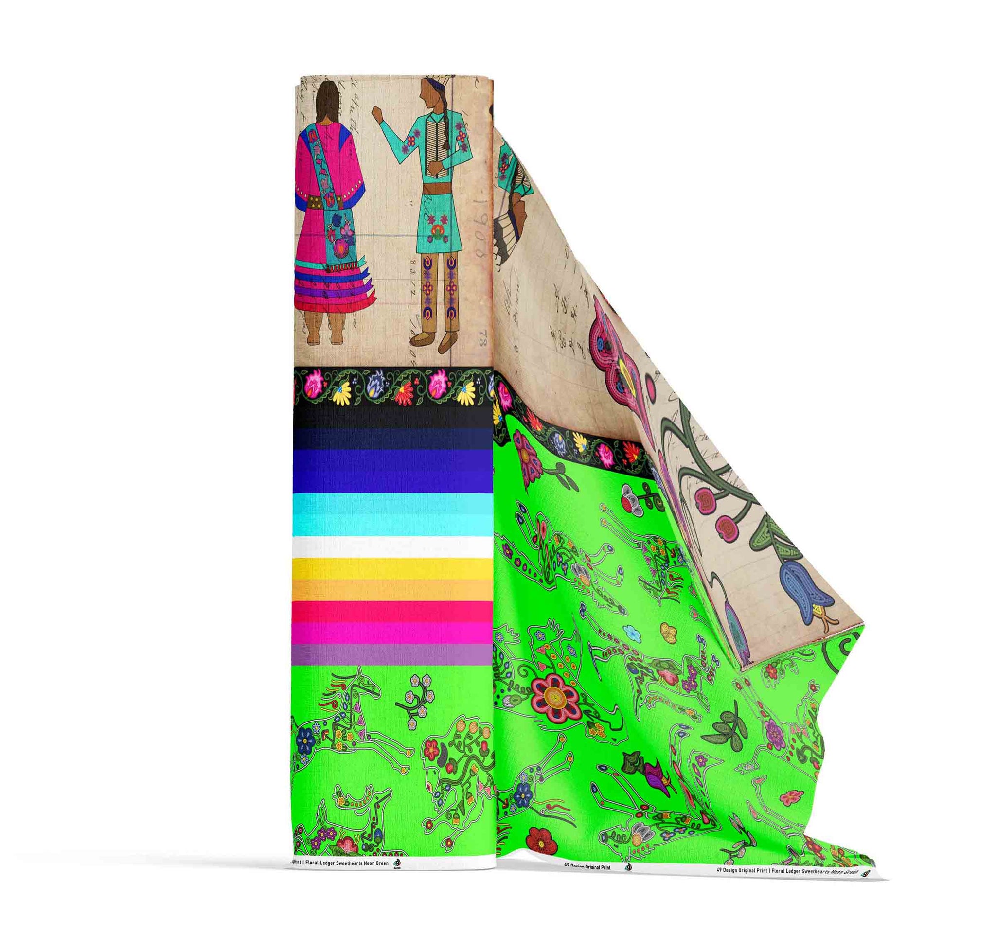 Floral Ledger Bison Neon Green Fabric