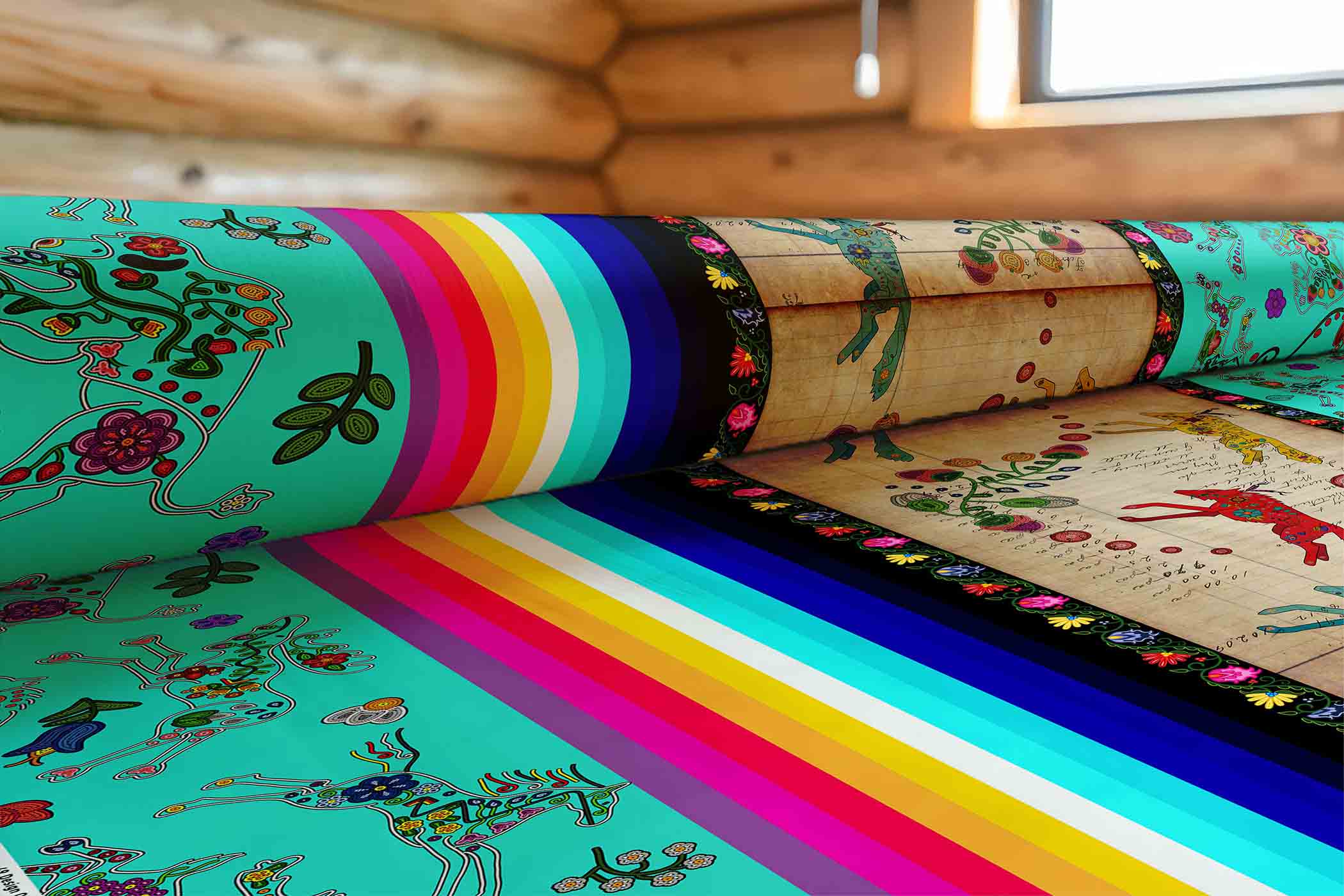 Floral Ledger Wolf Turquoise 42 Inch Cotton Poplin Pre Order