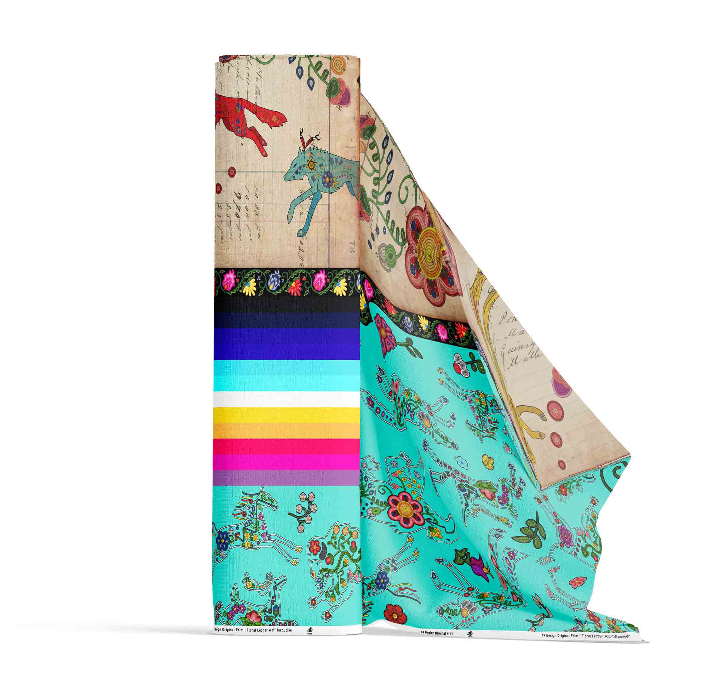 Floral Ledger Wolf Turquoise 42 Inch Cotton Poplin Pre Order