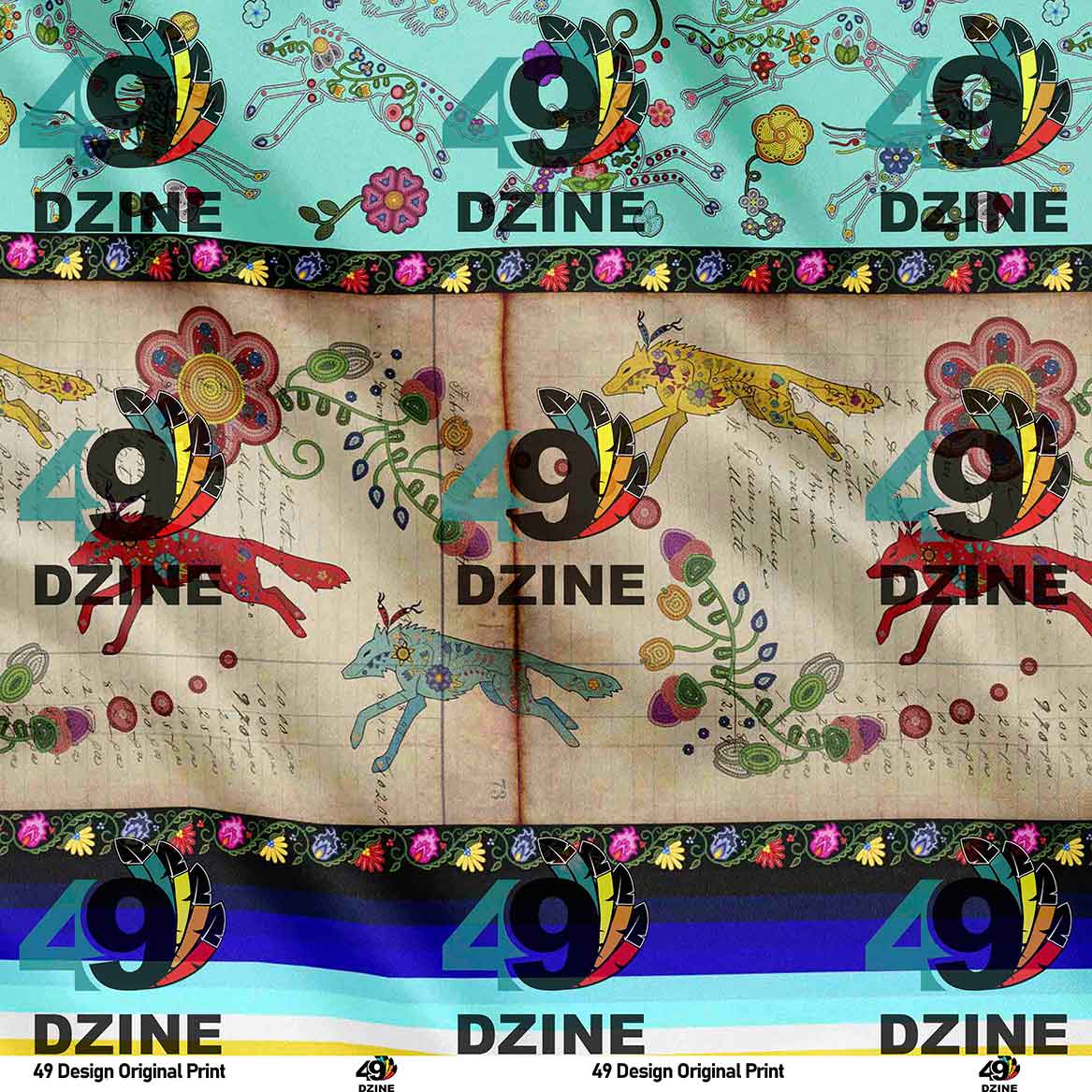 Floral Ledger Wolf Turquoise 42 Inch Cotton Poplin Pre Order
