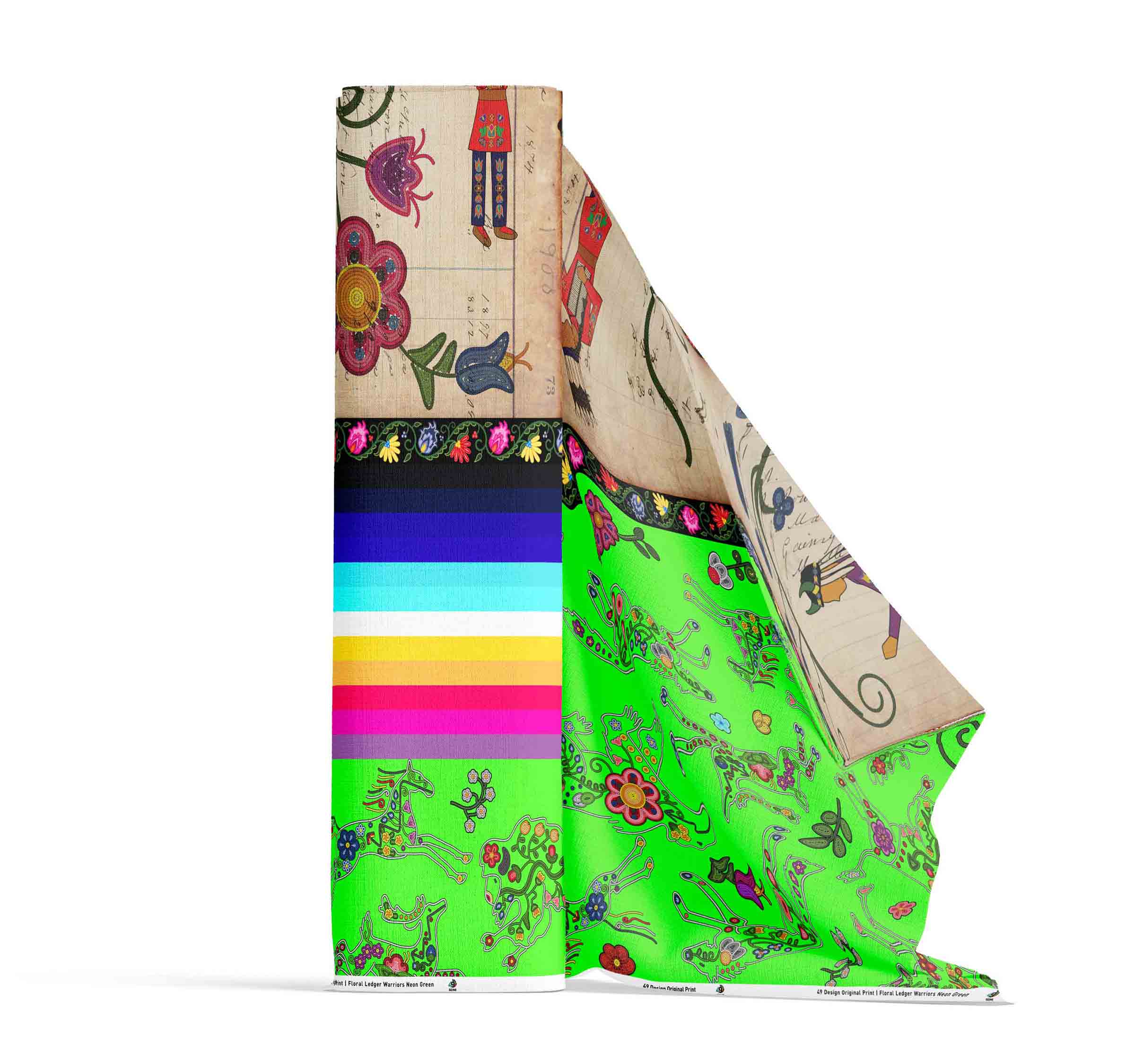 Floral Ledger Warriors Neon Green 42 Inch Cotton Poplin Pre Order