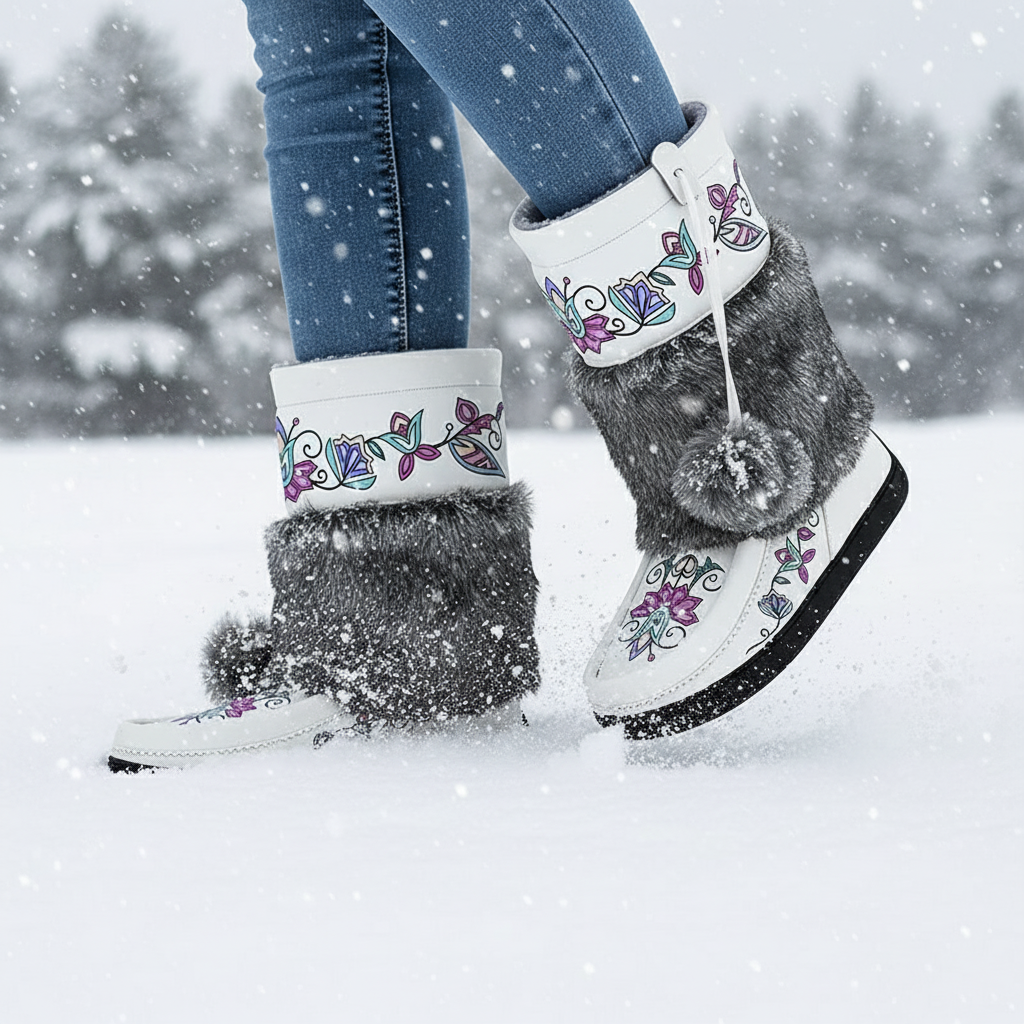 Moonlit Frost Real Leather MocLux Calf with Fur