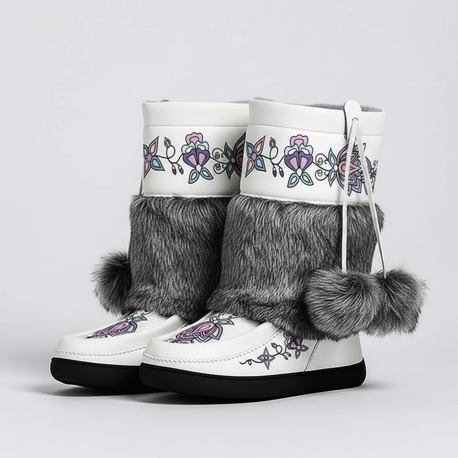 Snow Petal Spirit Real Leather MocLux Calf with Fur