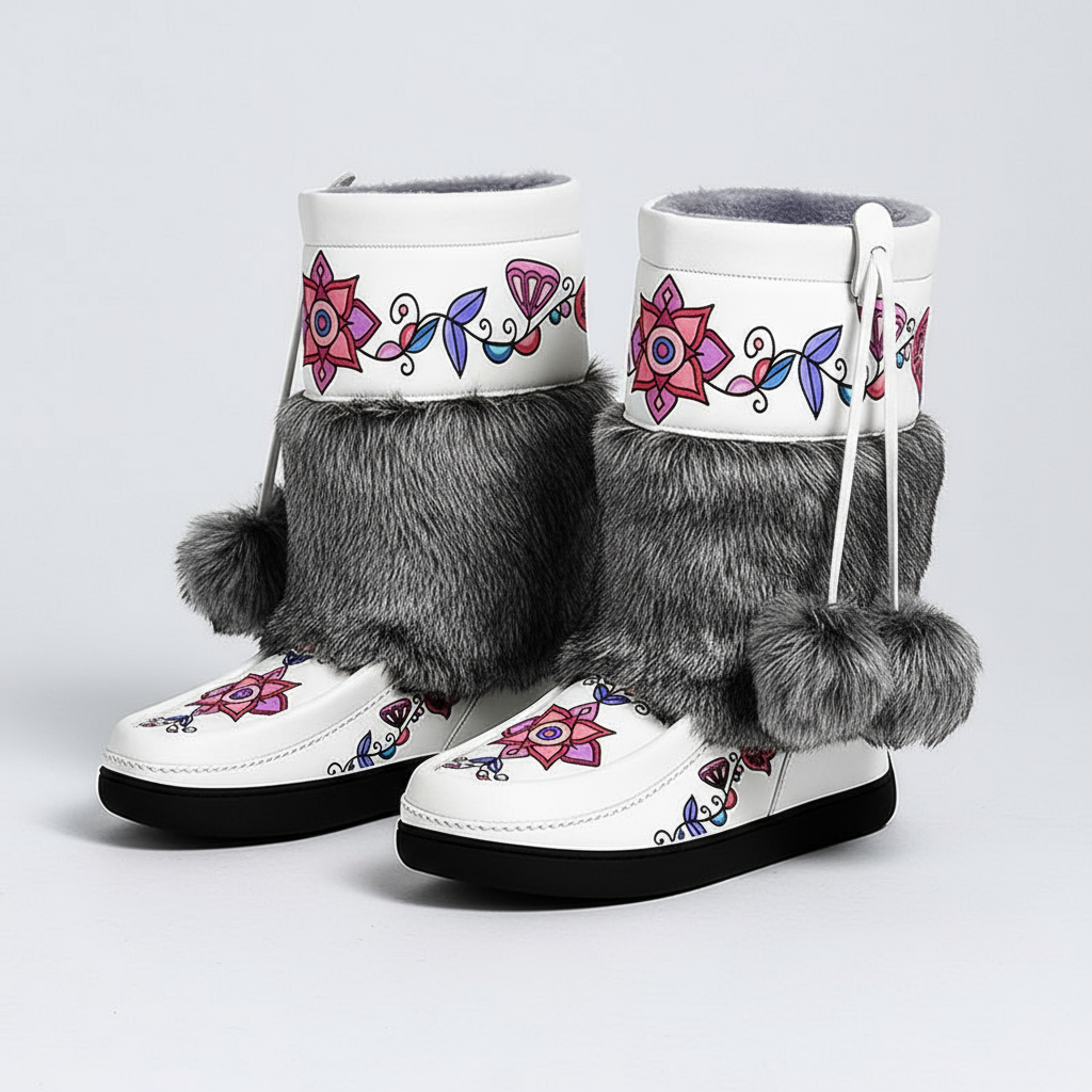 Frost Flower Circle Real Leather MocLux Calf with Fur