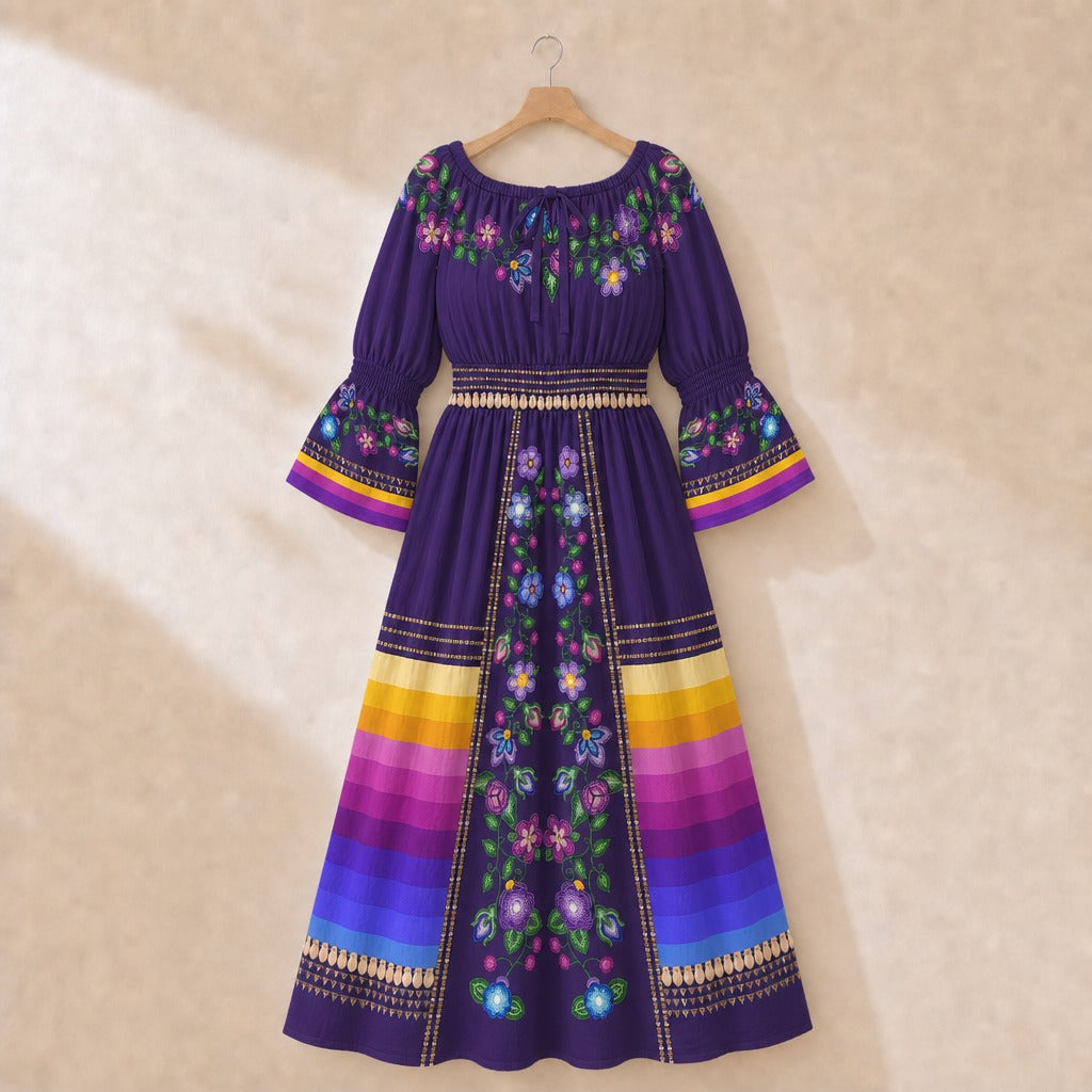 Garden Halo Purple 2 Smocked Waist Peasant Dress