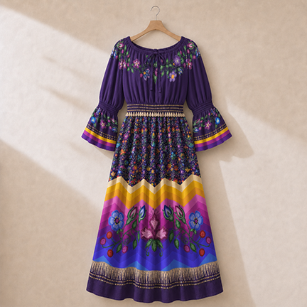 Garden Halo Purple 3 Smocked Waist Peasant Dress