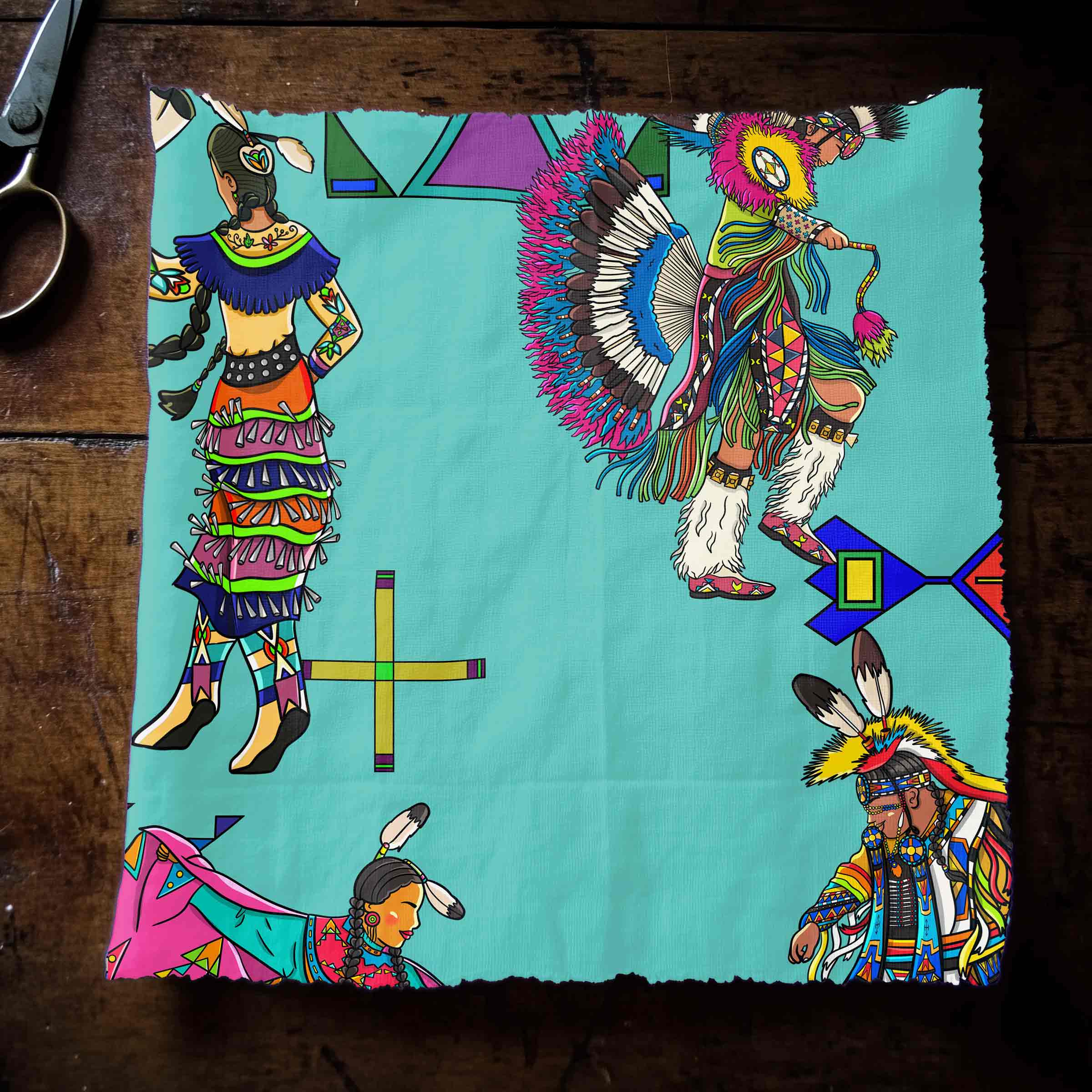 Grand Entry Dancers Eggshell Blue Large 42 Inch Cotton Poplin Pre Order