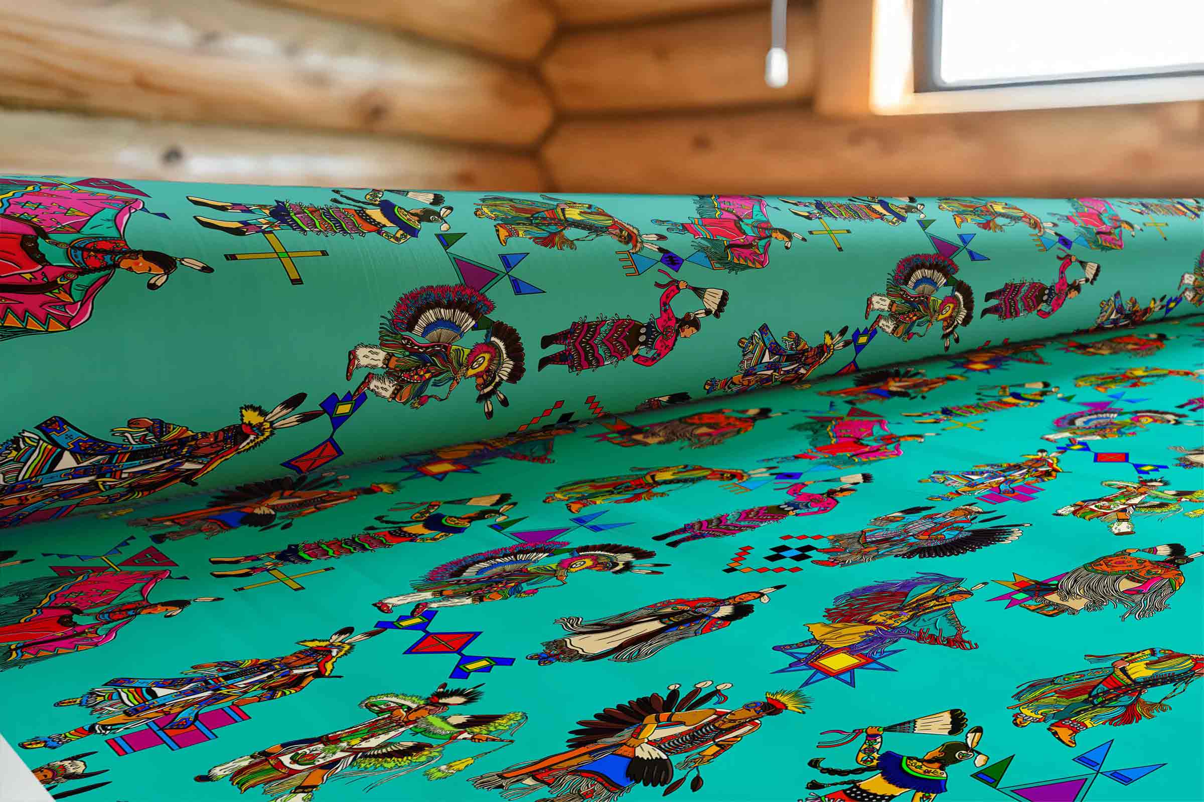 Grand Entry Dancers Eggshell Blue Large 42 Inch Cotton Poplin Pre Order