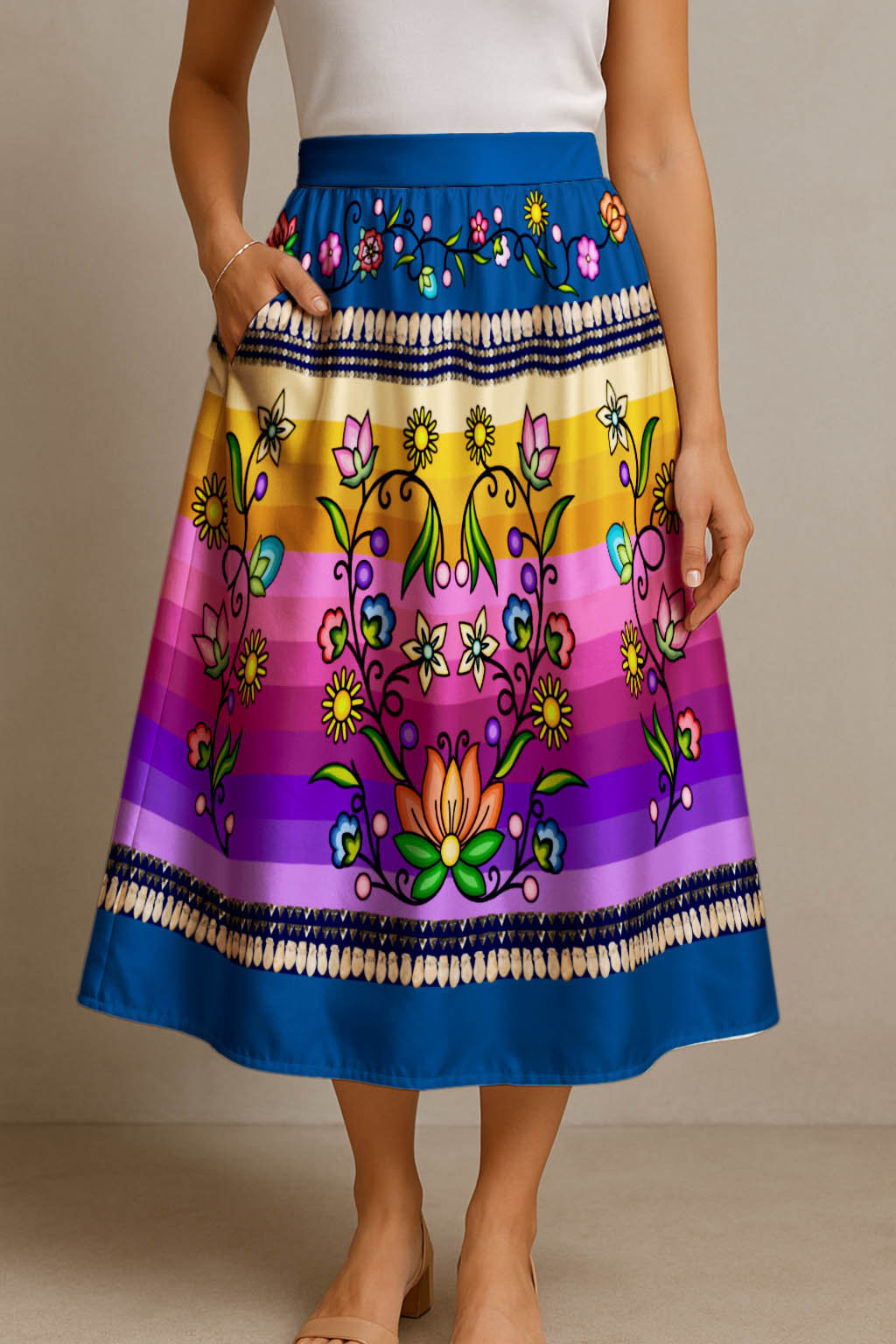 Grandmother Legacy Dark Blue 1 Elastic Waist Pocket Midi Skirt