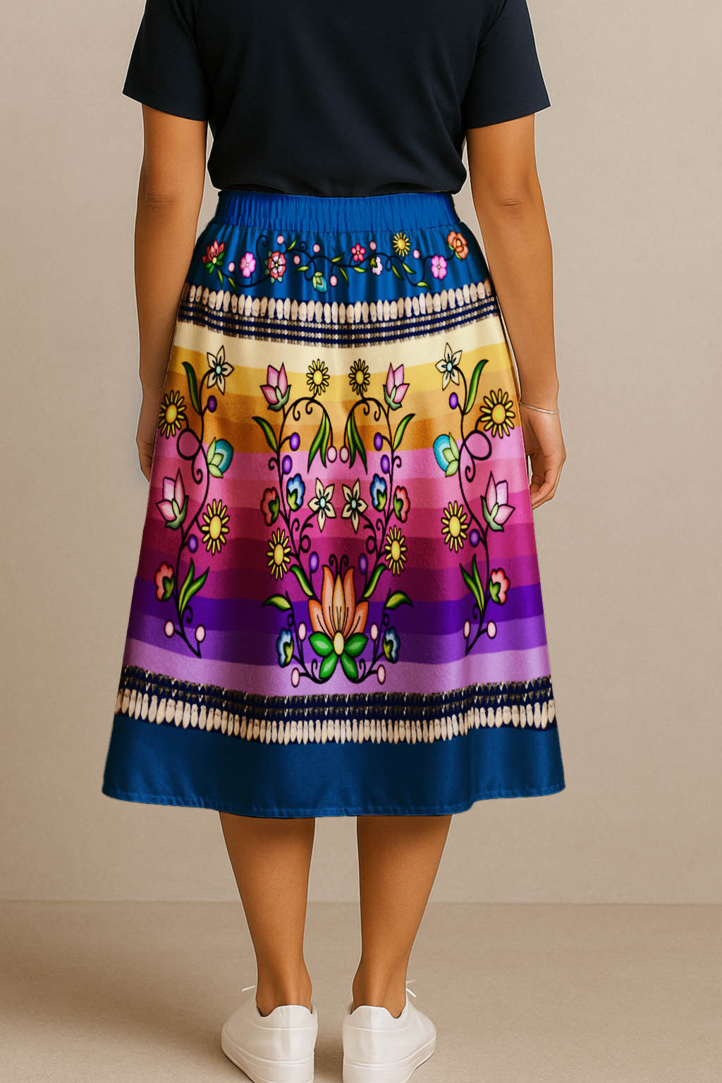 Grandmother Legacy Dark Blue 1 Elastic Waist Pocket Midi Skirt