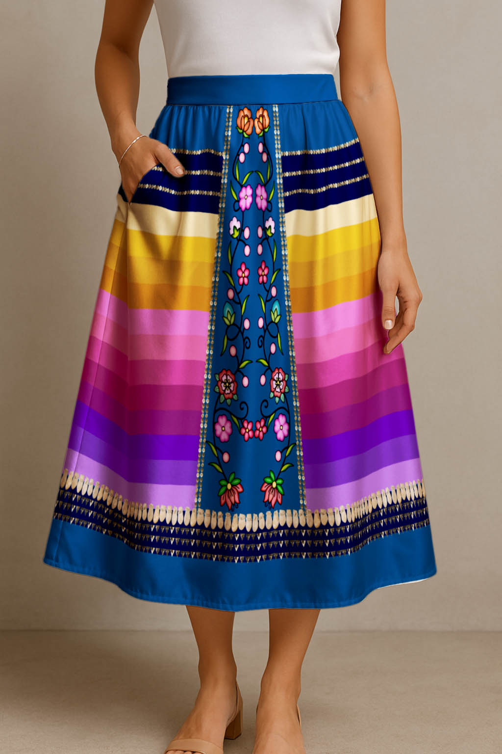 Grandmother Legacy Dark Blue 2 Elastic Waist Pocket Midi Skirt