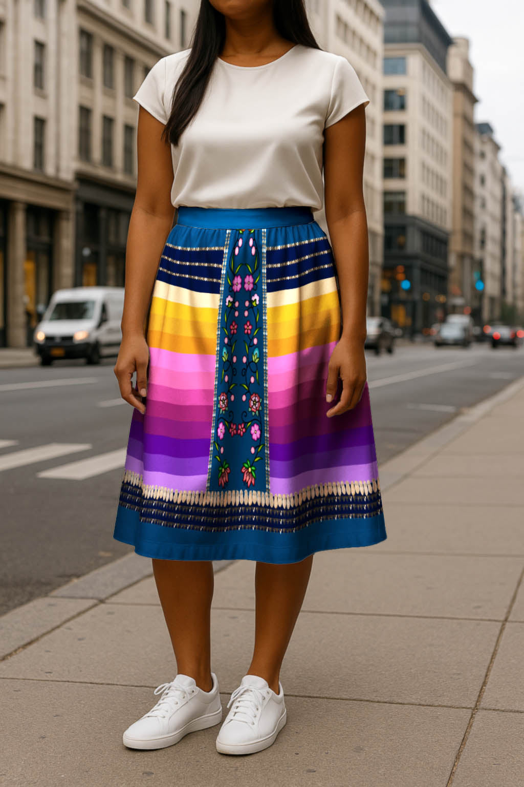 Grandmother Legacy Dark Blue 2 Elastic Waist Pocket Midi Skirt