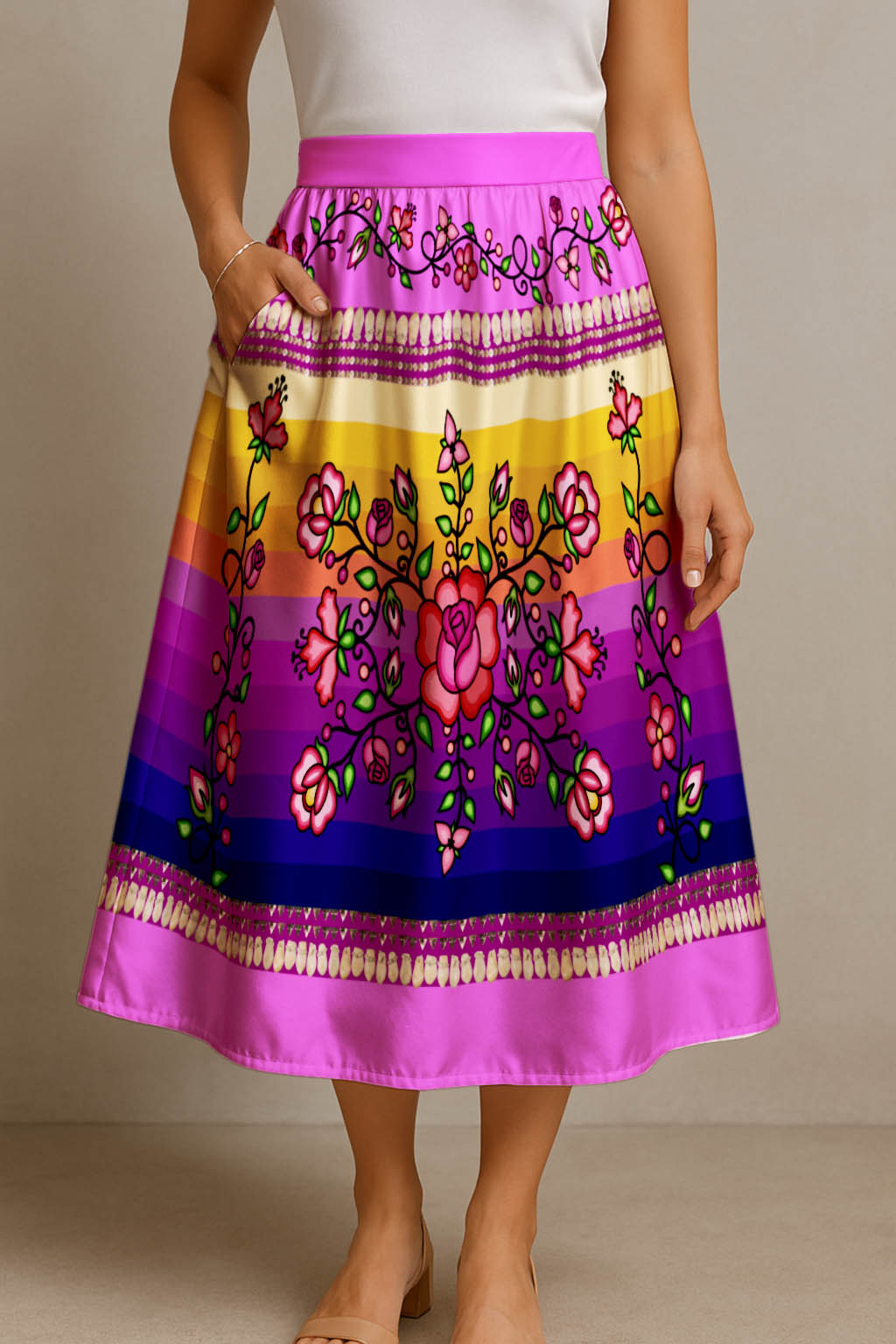 Grandmother Legacy Magenta 1 Elastic Waist Pocket Midi Skirt