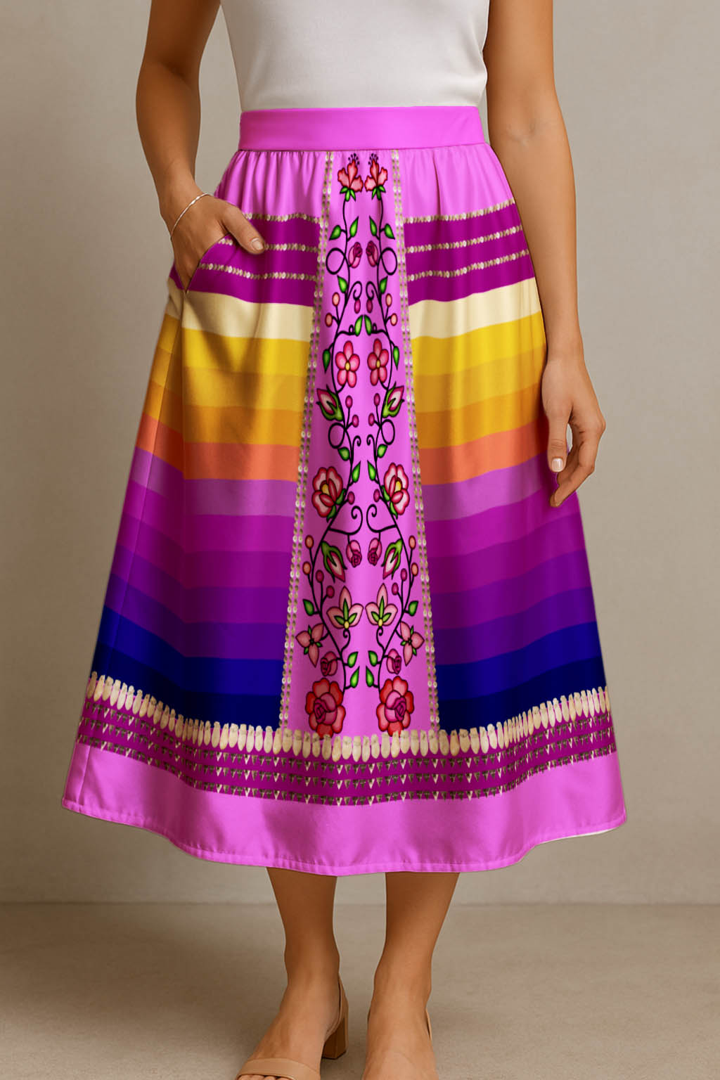 Grandmother Legacy Magenta 2 Elastic Waist Pocket Midi Skirt