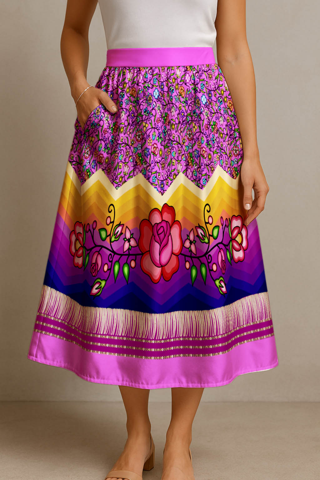 Grandmother Legacy Magenta 3 Elastic Waist Pocket Midi Skirt