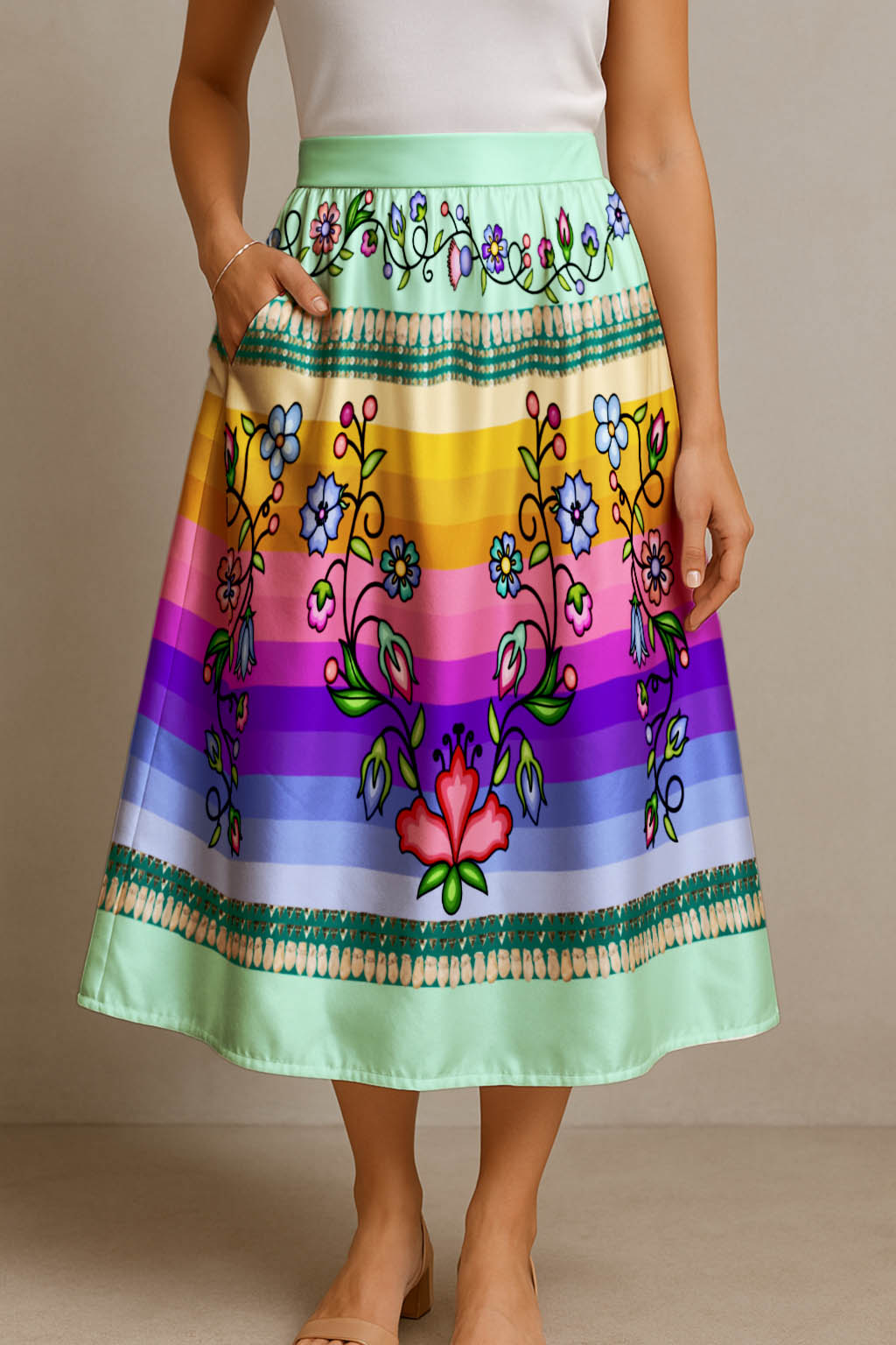 Grandmother Legacy Mint 1 Elastic Waist Pocket Midi Skirt