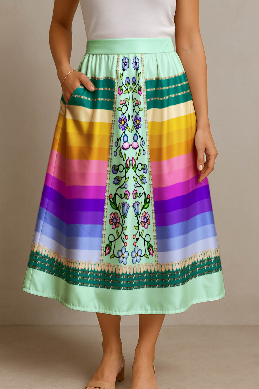 Grandmother Legacy Mint 2 Elastic Waist Pocket Midi Skirt