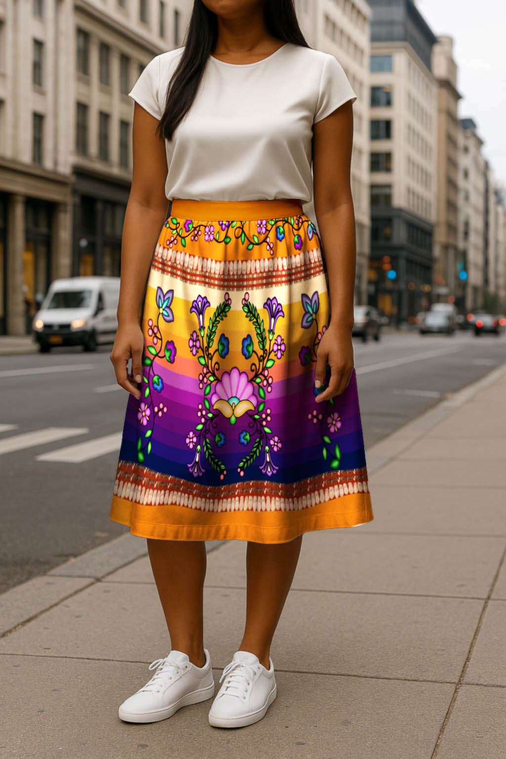 Grandmother Legacy Orange 1 Elastic Waist Pocket Midi Skirt
