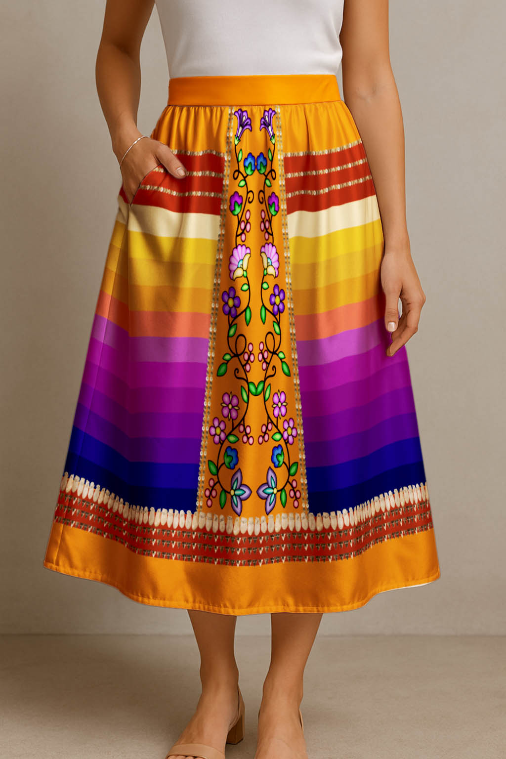 Grandmother Legacy Orange 2 Elastic Waist Pocket Midi Skirt