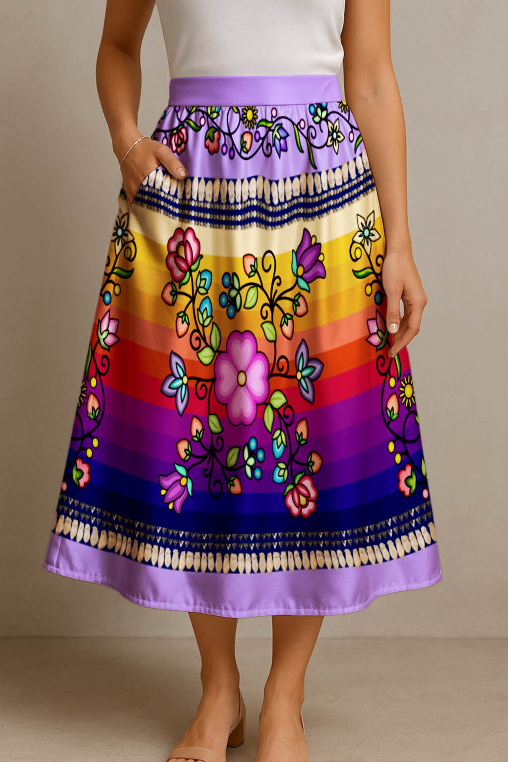 Grandmother Legacy Purple 1 Elastic Waist Pocket Midi Skirt