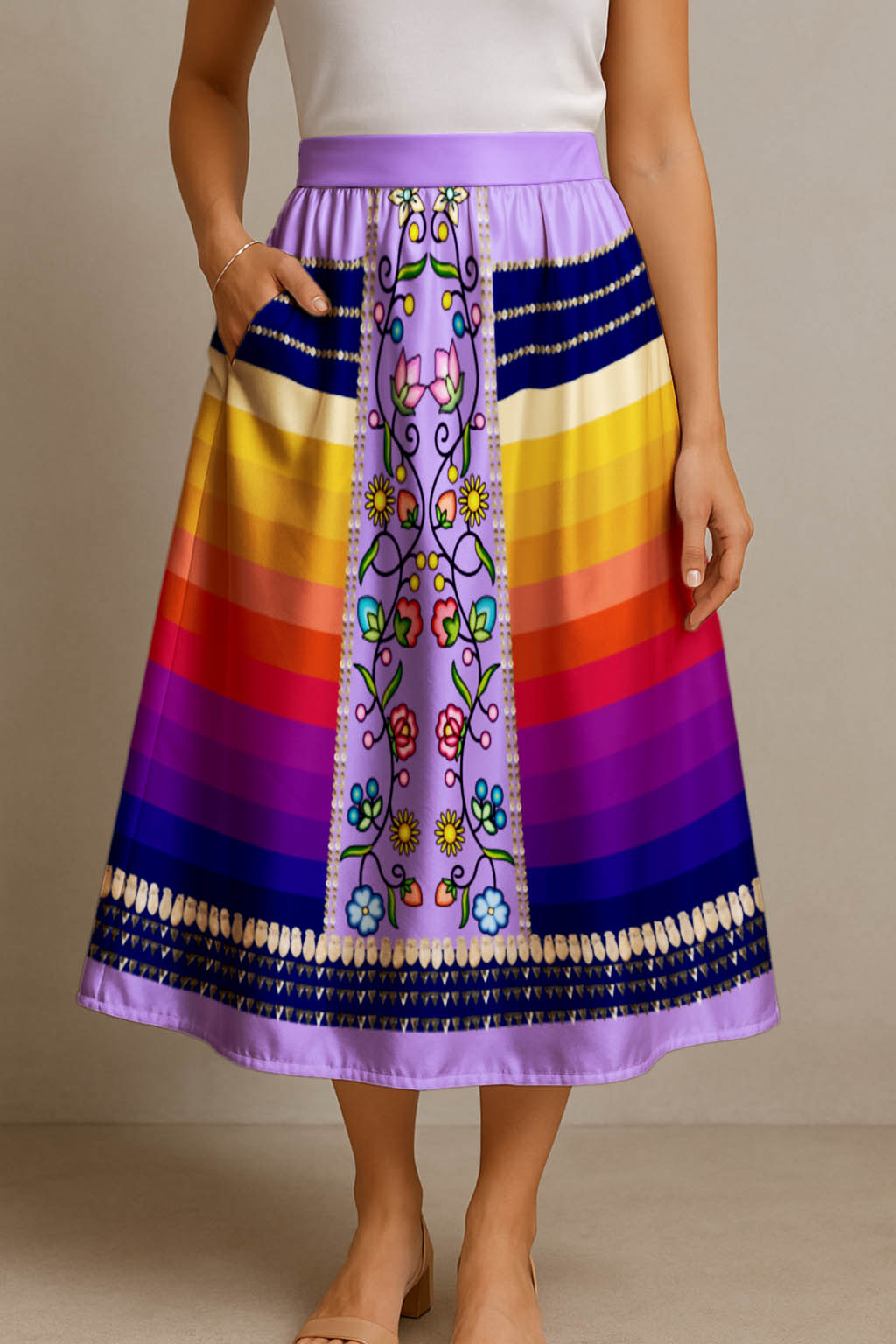 Grandmother Legacy Purple 2 Elastic Waist Pocket Midi Skirt