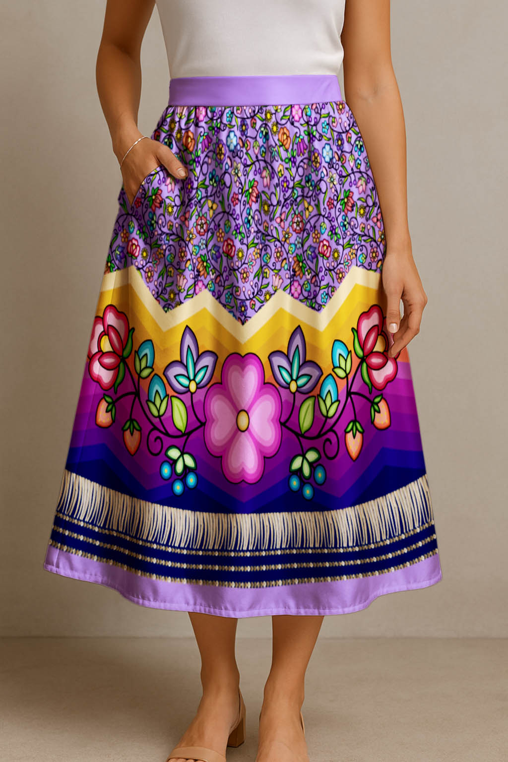 Grandmother Legacy Purple 3 Elastic Waist Pocket Midi Skirt